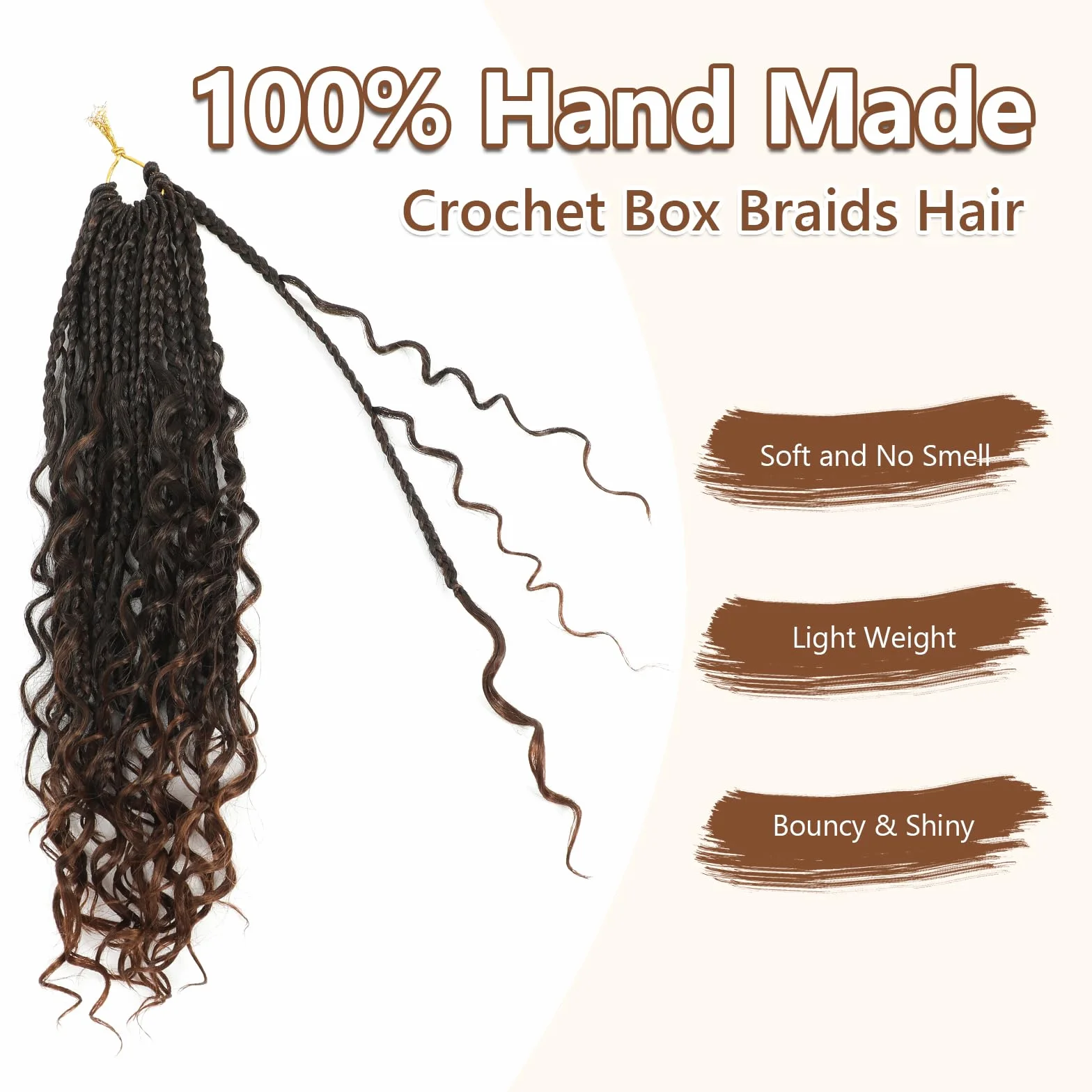 Boho Box Braids Crochet Hair with Curly Hair Pre Loop Long Black Messy Goddess Box Braids Extensions de cheveux pour femmes noires (30.6 cm (Lot de 8), 1B/30#)
