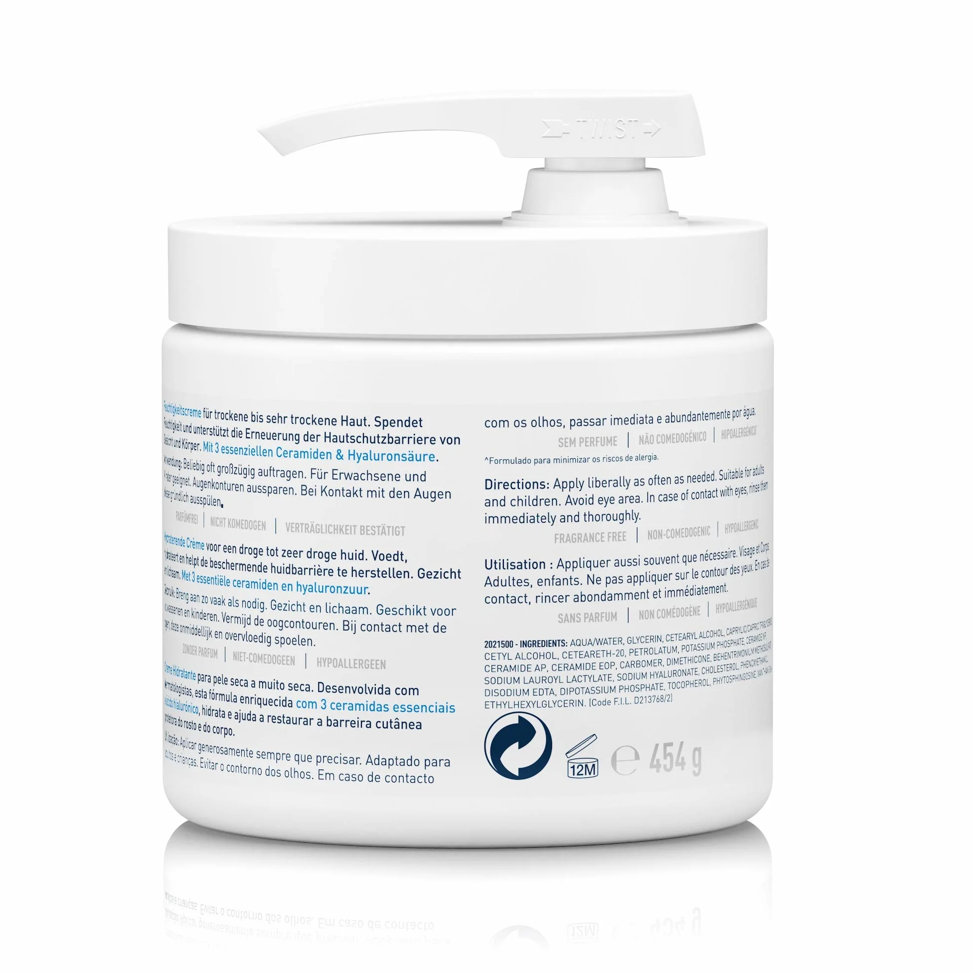 CeraVe Baume Hydratant Visage & Corps, Hydratation 48H, Technologie MVE, 3 Céramides, Acide Hyaluronique, Sans Parfum, Peaux Sèches, 454 g