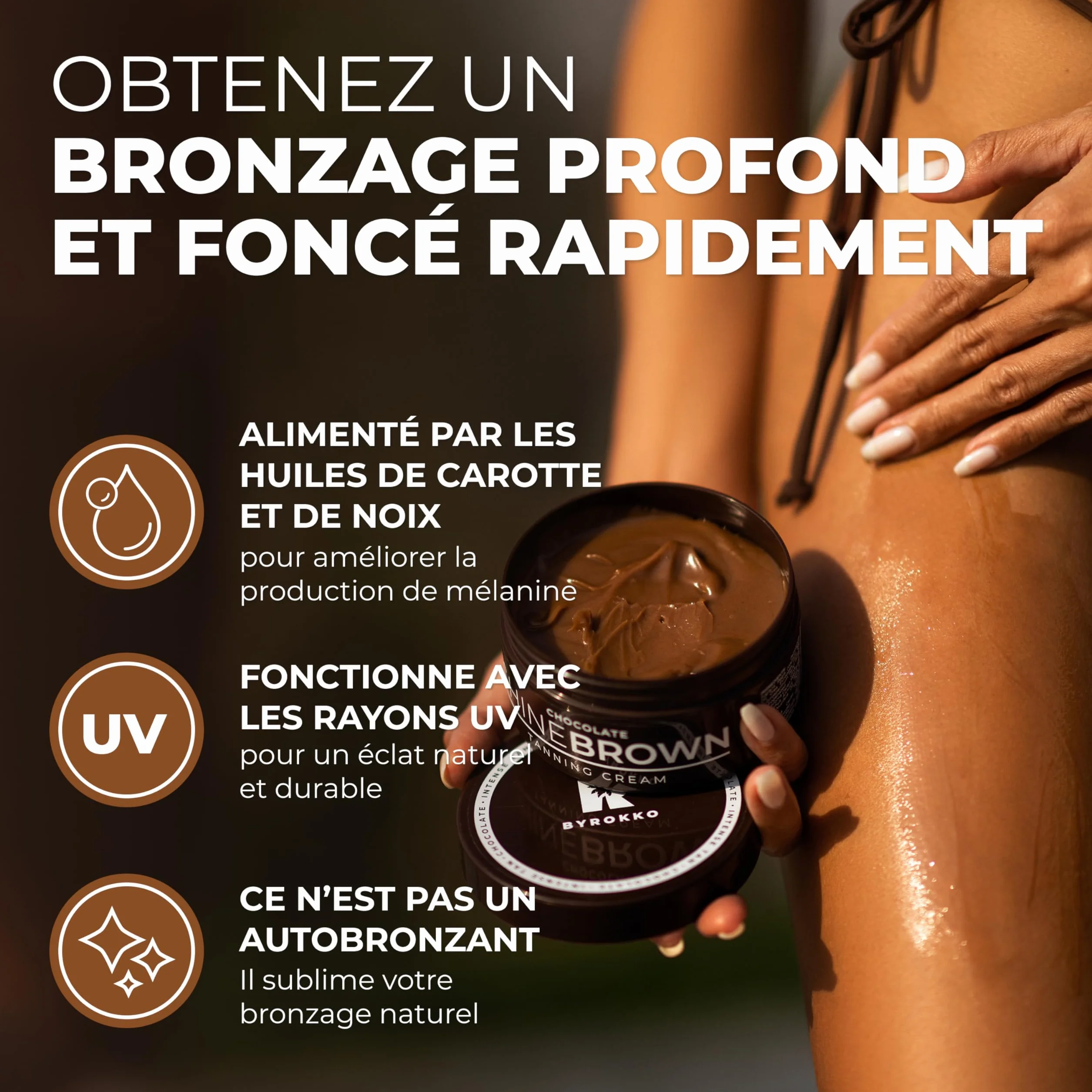 BYROKKO Accélérateur de Bronzage Chocolat 200 ml Crème Solaire Bronzage Rapide Intense