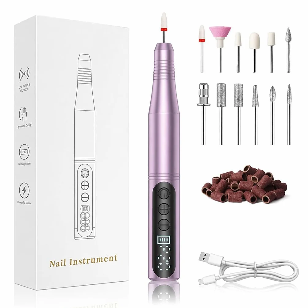 Ponceuse pour Ongles Professionnelle 35000 tr/min 12 en 1 Lime a Ongle Electrique Sans Fil avec Écran Numérique LCD et 12 Embouts Lime à Ongles pour Gel Acrylique et Semi Permanent
