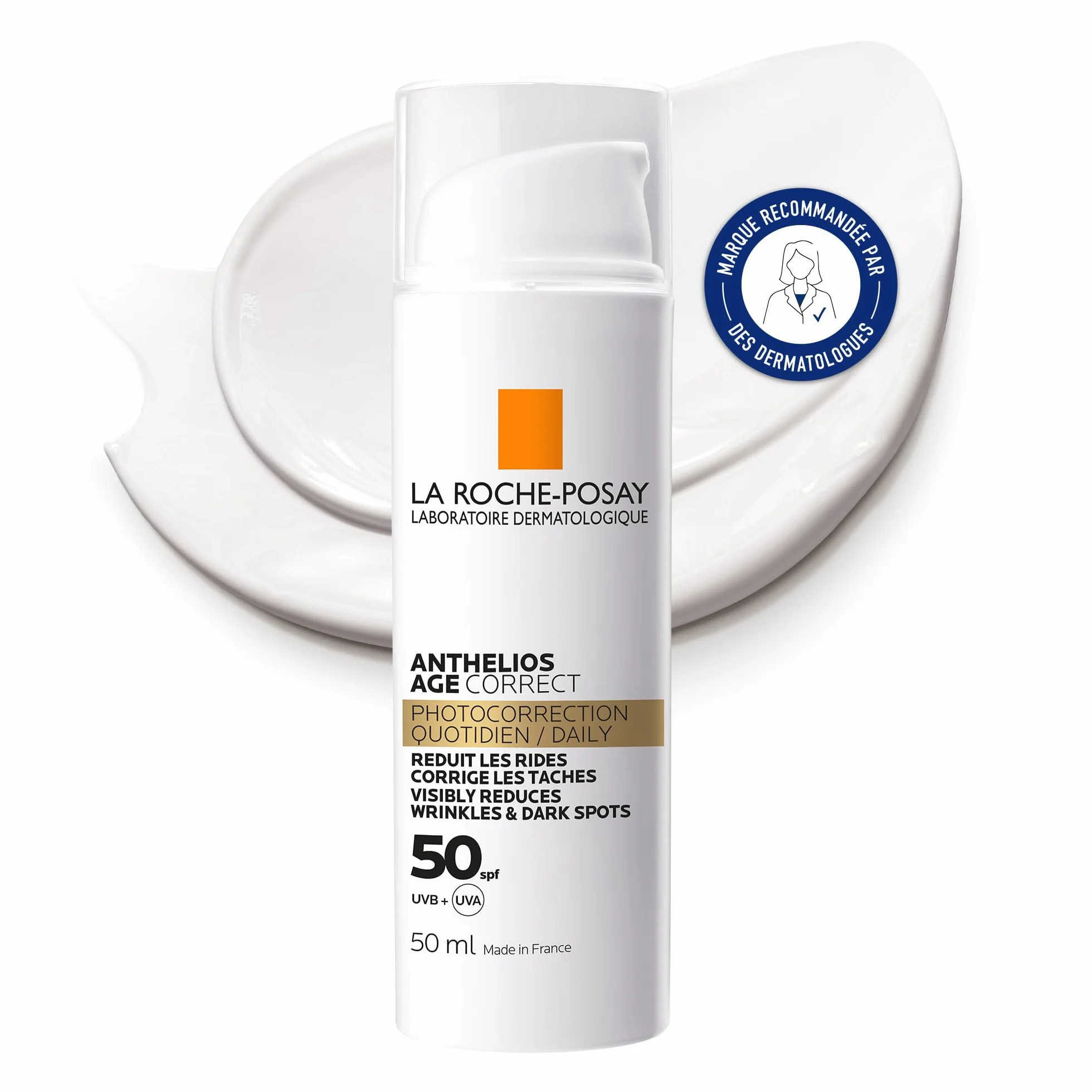 La Roche-Posay Anthelios Age Correct Crème Solaire SPF 50 Visage Anti-rides Anti-taches Sans Parfum Acide Hyaluronique