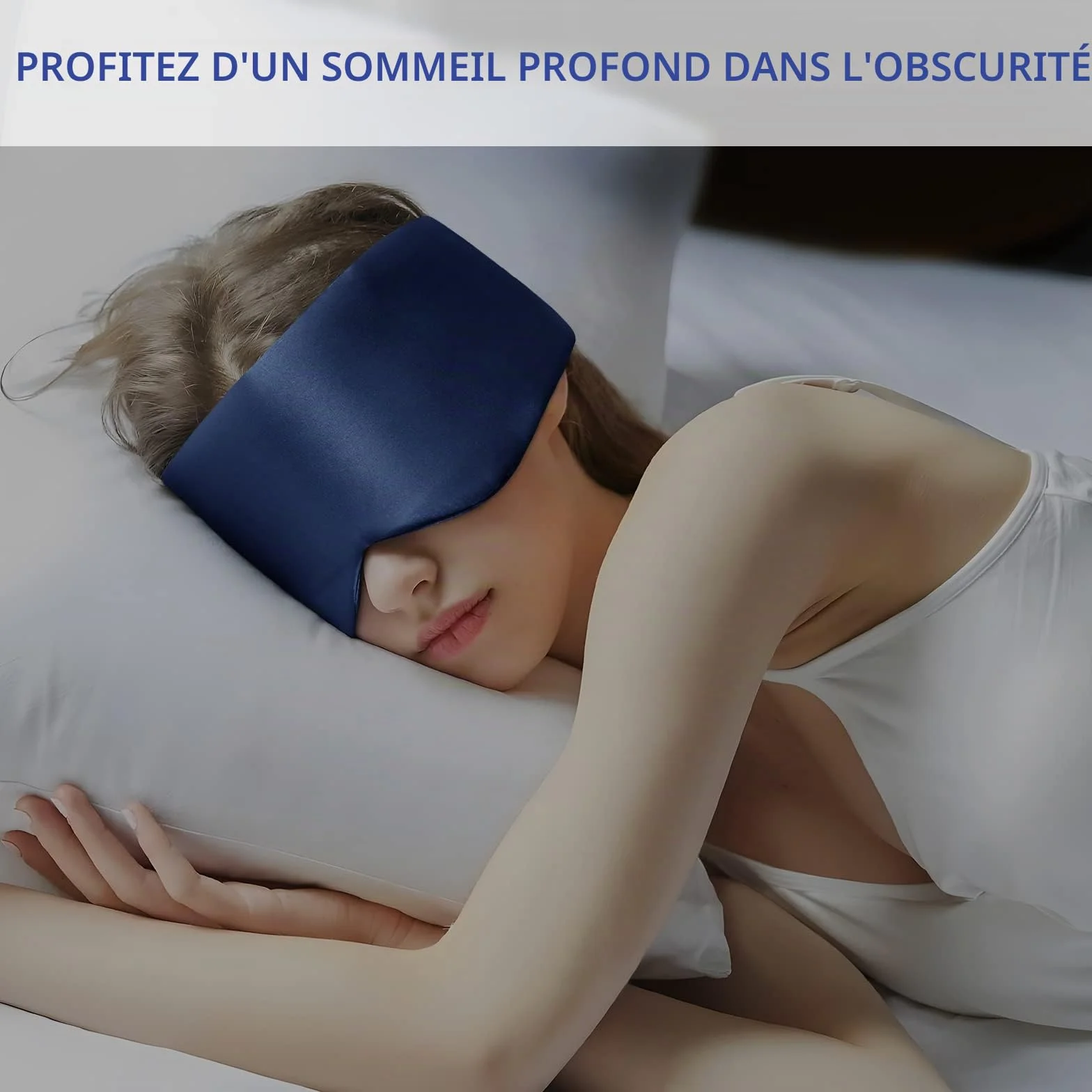 Masque de sommeil 100% soie de mûrier OLESILK avec bandeau réglable Bleu Marine