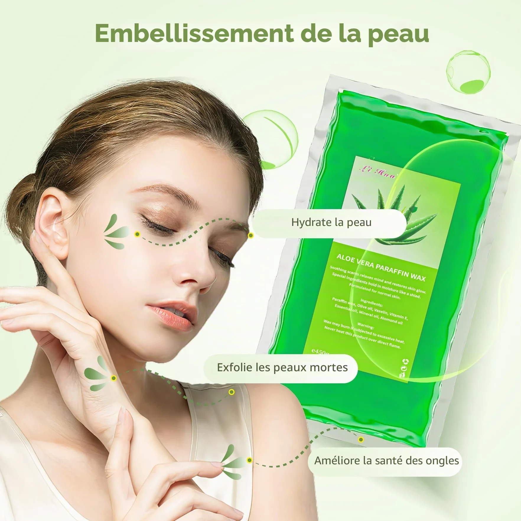 6 Packs Cire de paraffine, 2700g Recharge Aloe vera Blocs de cire de paraffine pour bain de paraffine mains et pieds, Soulage la fatigue musculaire, Hydrate et Nourrit
