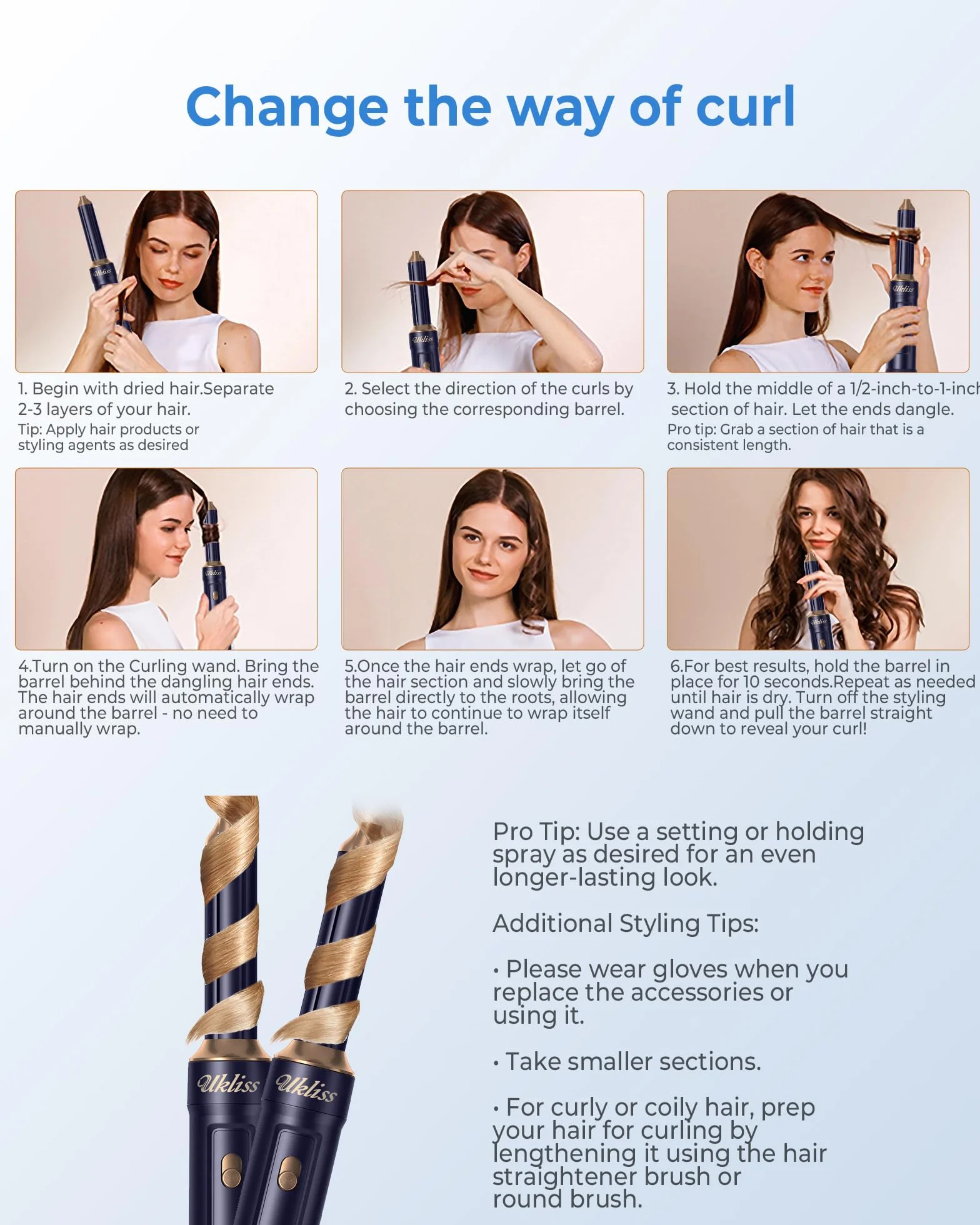 UKLISS Air Styler 6 en 1 Brosse Soufflante Brushing Bleu
