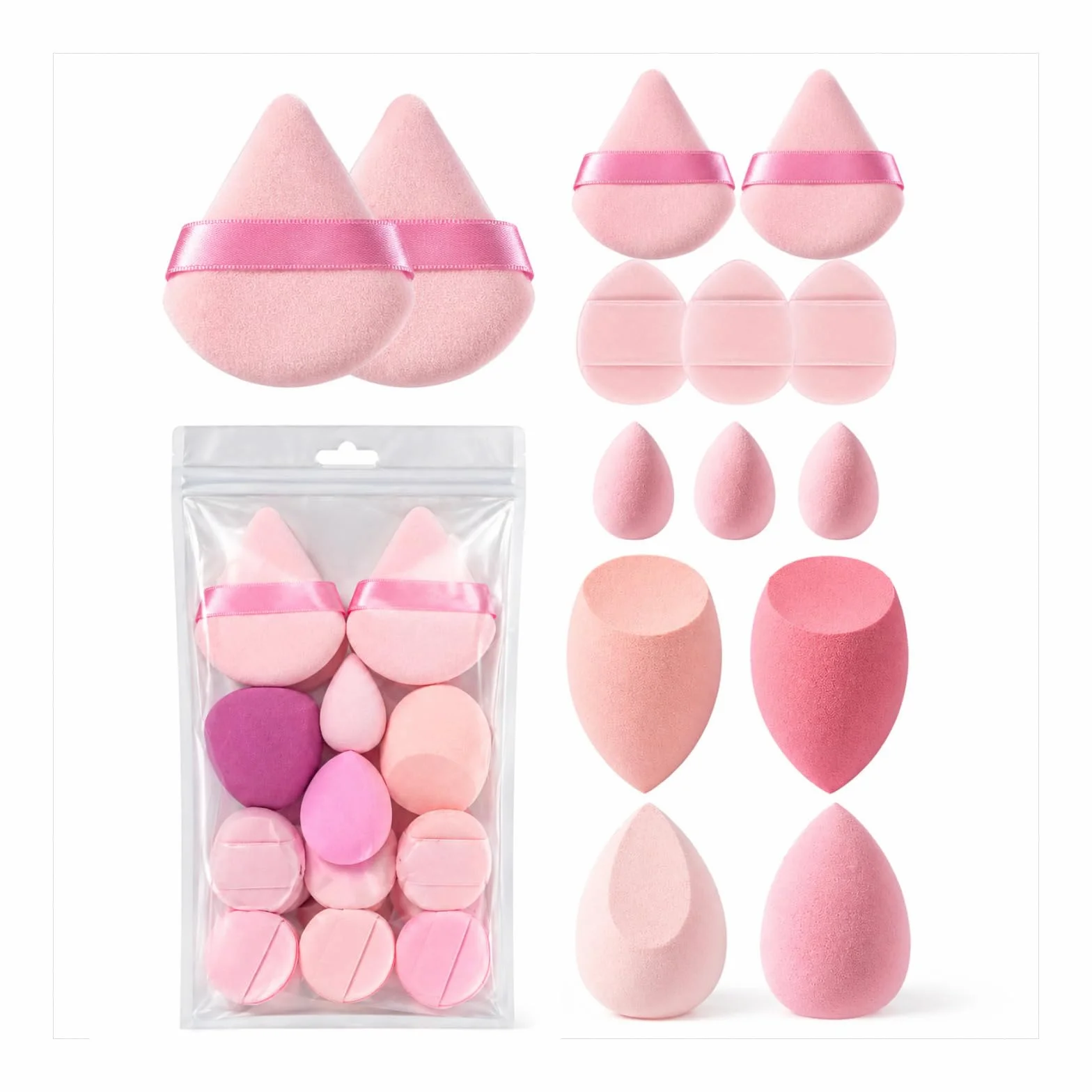 Éponges Maquillage & Houpettes 14 Pcs Rose, Beauty Blender Douces pour Fond de Teint, Correcteur, Poudre – Application Zéro Défaut sans Traces