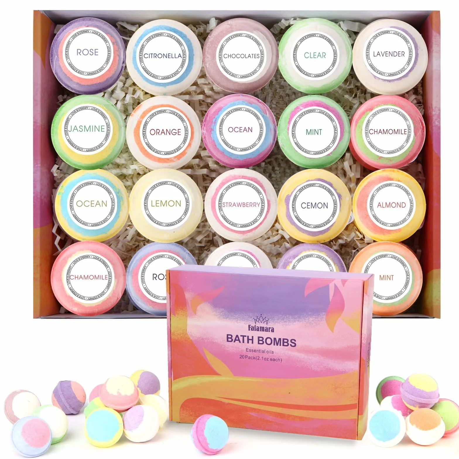 Bombes de bain moussantes biologiques Fafamara - Lot de 20 boules pétillantes relaxation et stress