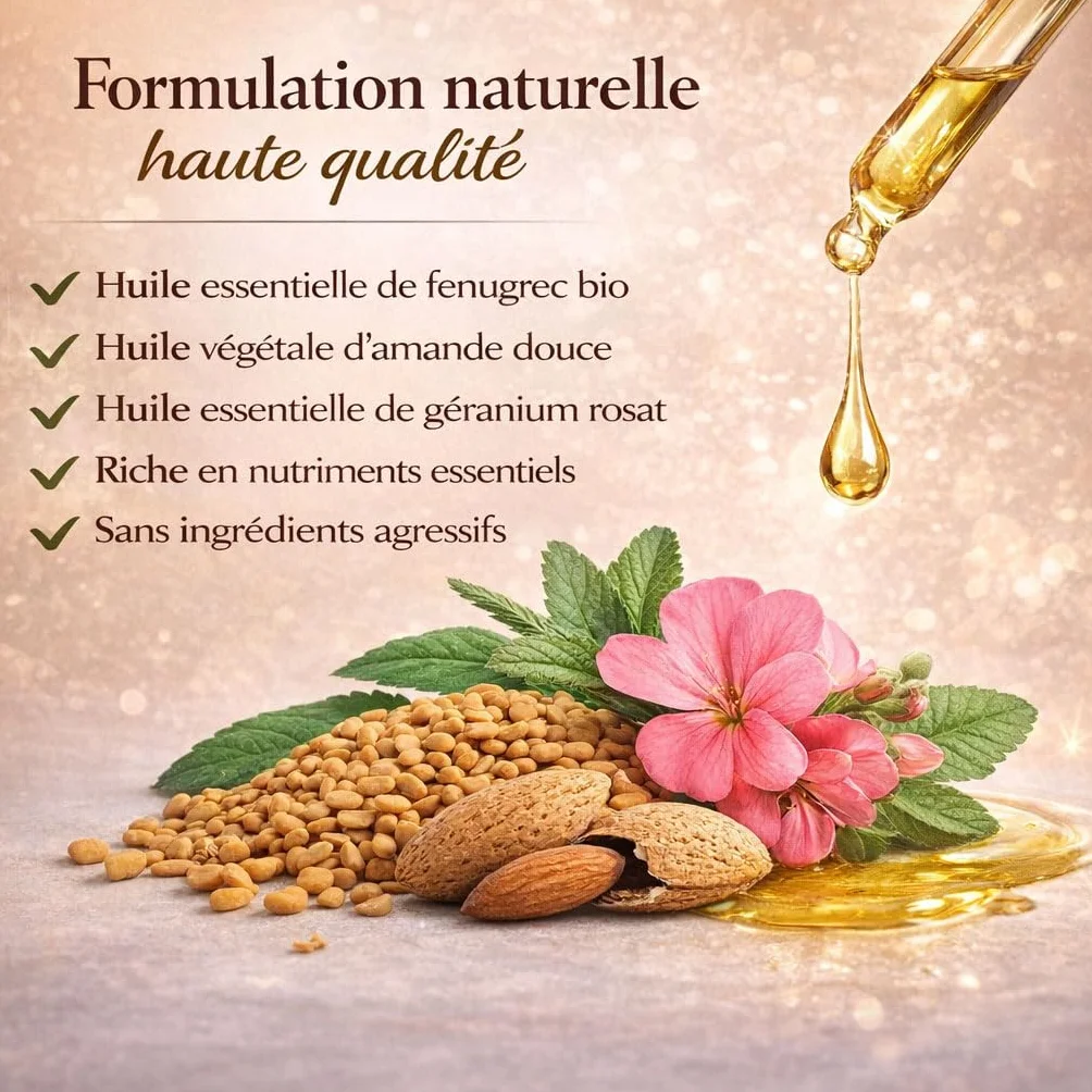 Huile de Fenugrec pour Poitrine, Fesses, Hanches, Cheveux | 100% naturelle, bio (50 ml)