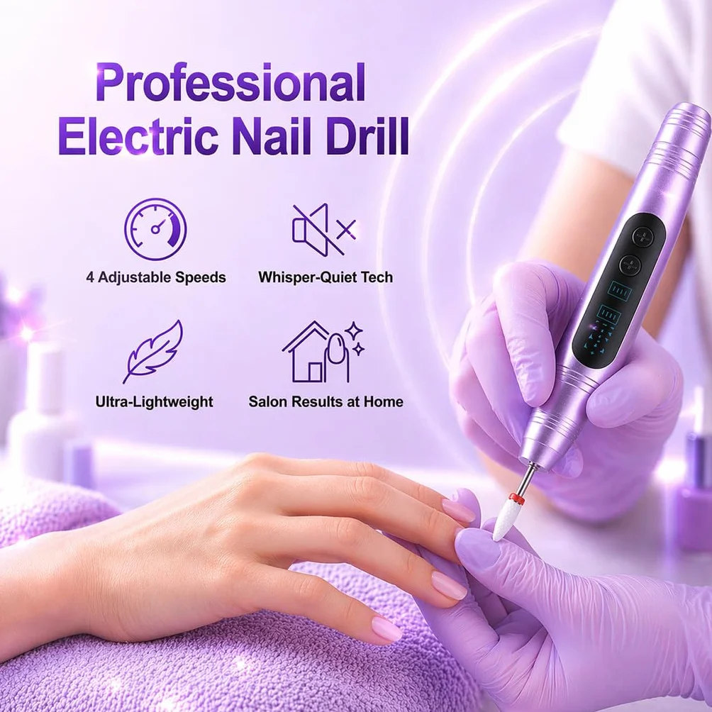 Ponceuse pour Ongles Professionnelle 35000 tr/min 12 en 1 Lime a Ongle Electrique Sans Fil avec Écran Numérique LCD et 12 Embouts Lime à Ongles pour Gel Acrylique et Semi Permanent
