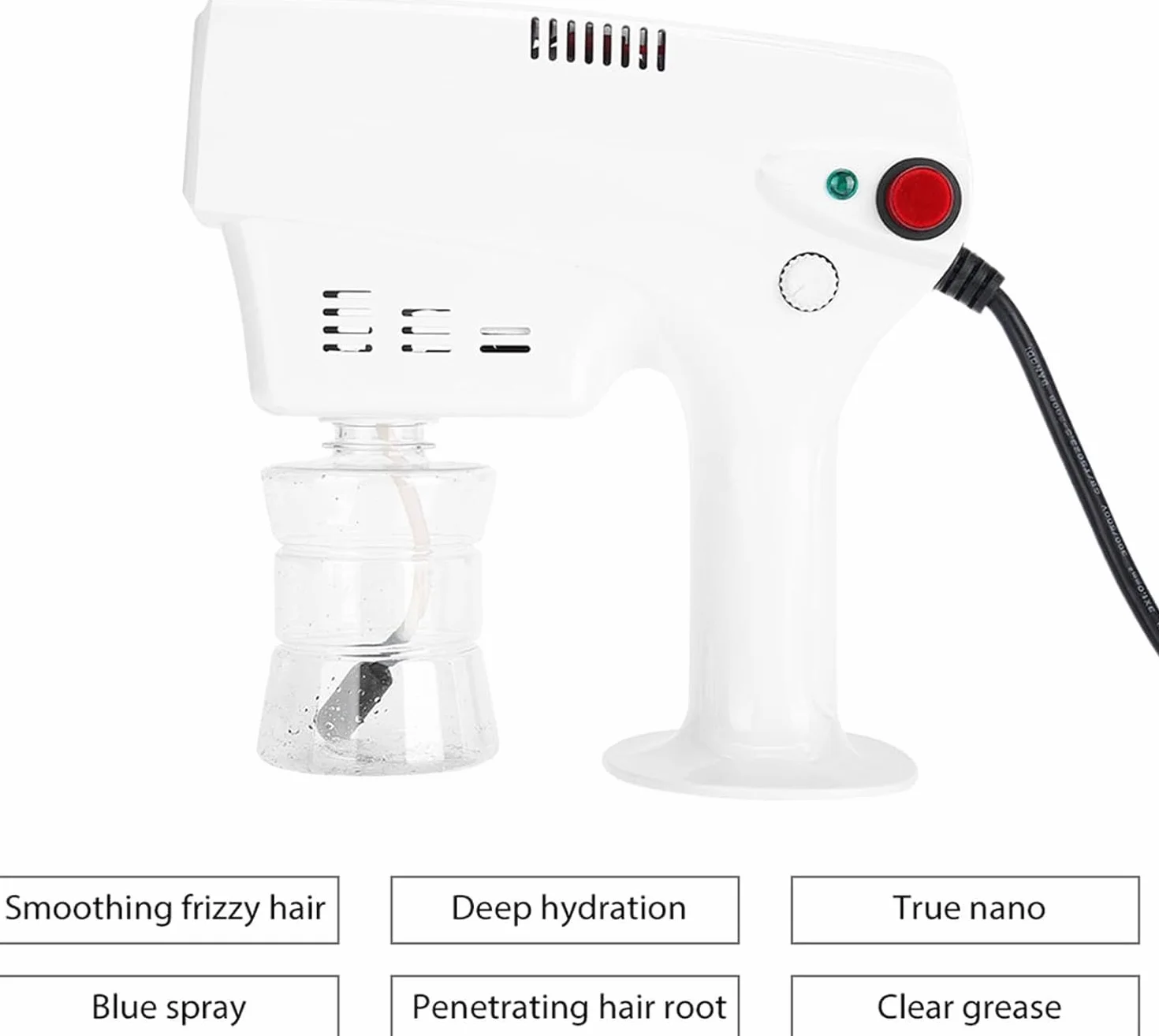 Pongnas Pistolet à vapeur Nano cheveux 300 ml multifonction humidificateur outil soins capillaires