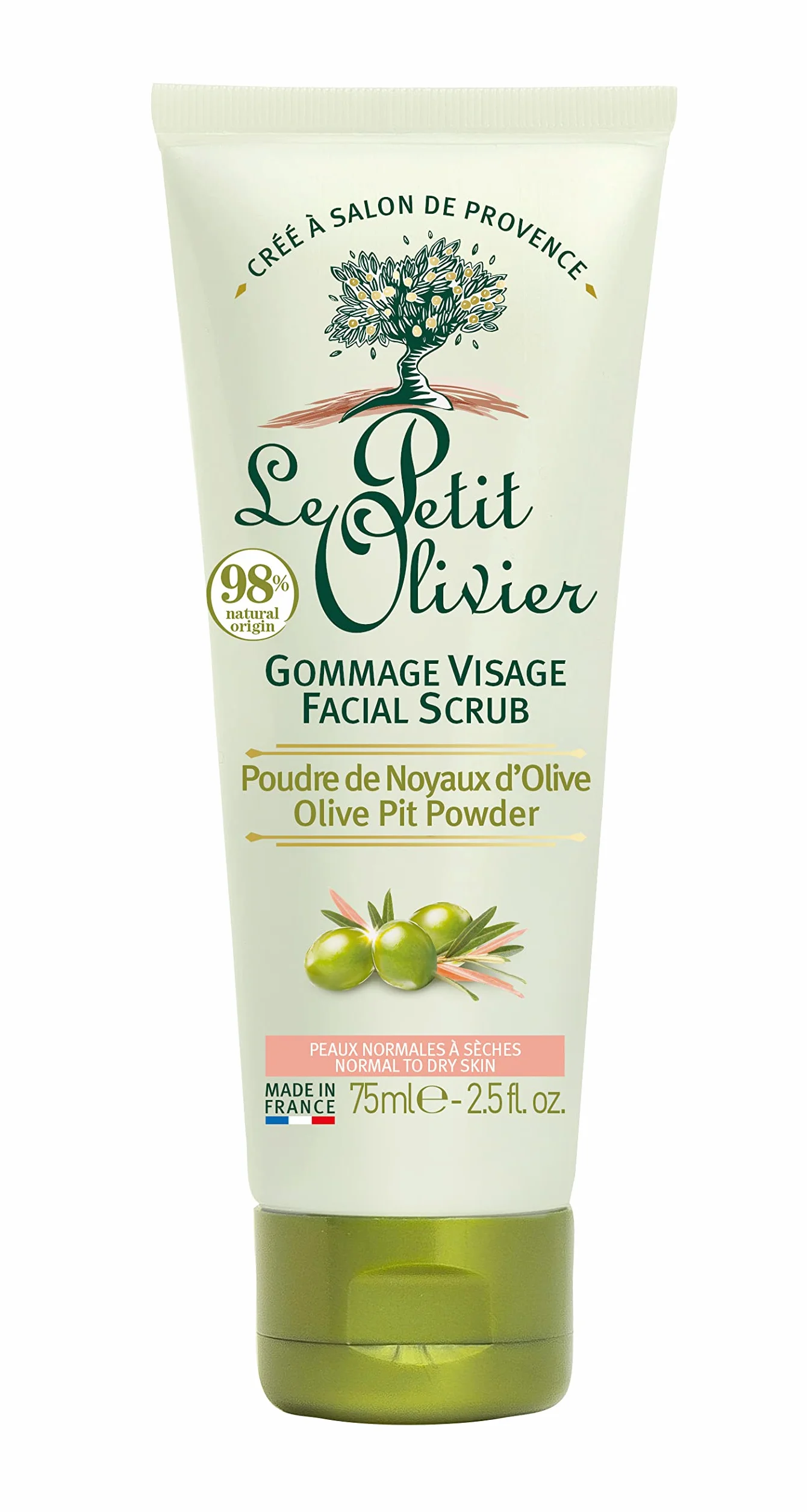 LE PETIT OLIVIER Gommage Visage Poudre Naturelle Noyaux d'Olive Exfolie Lisse Peaux Normales Sèches 75 ml