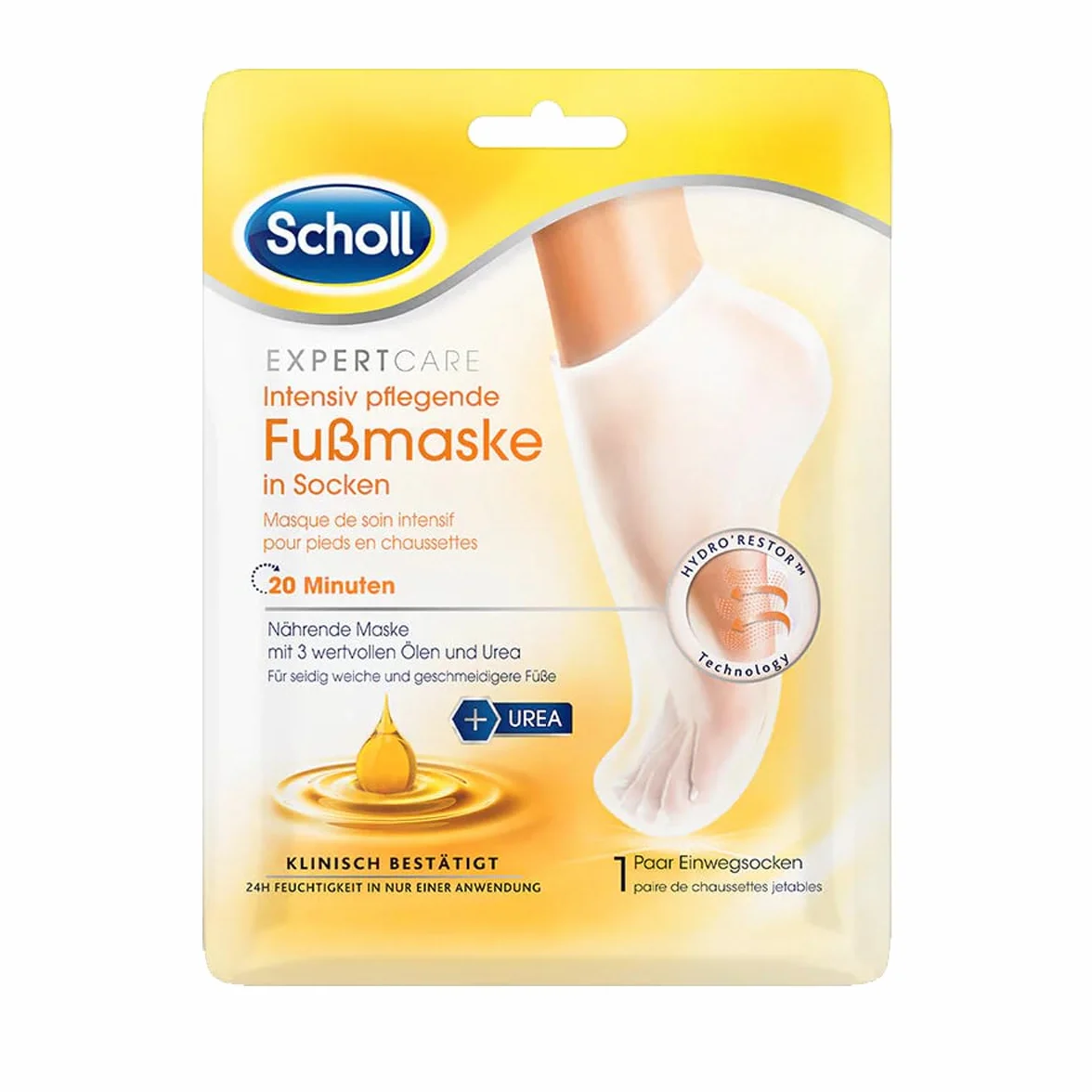 Scholl Expertcare Intensif Masque de Pied Nourrissant 3 Huiles Précieuses Soin Hydratant 1 Paire Chaussettes