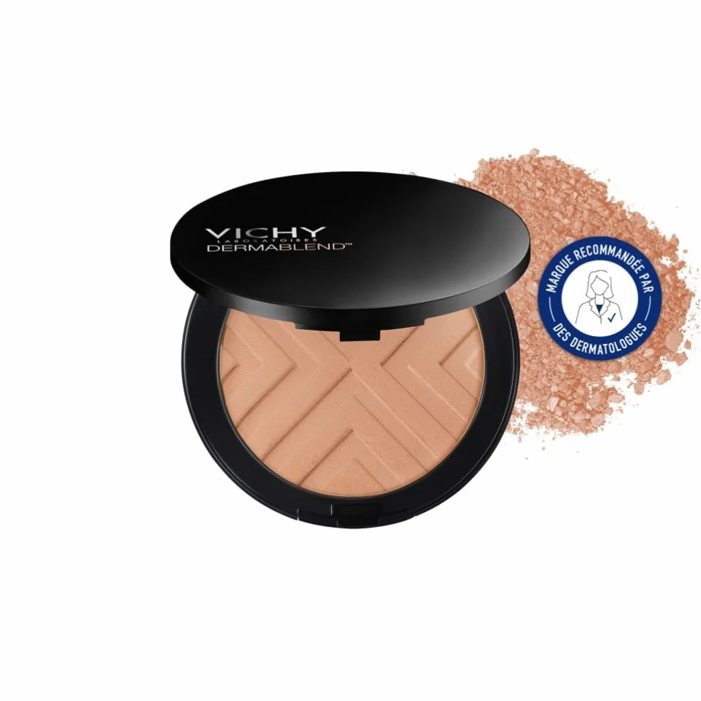 Vichy, Dermablend Covermatte, Fond de Teint Poudre Compacte, Anti-Imperfections, Longue Tenue 12H, Haute Couvrance, SPF 25, Adapté aux Peaux Sensibles, Teint : Gold 45, 9,5 g