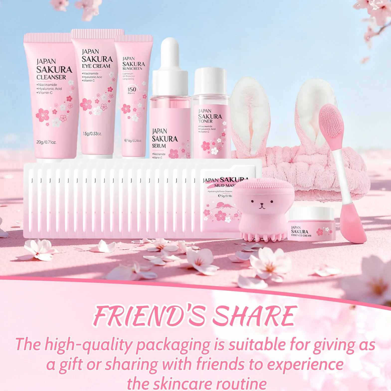 Sakura Ensemble de Soins de la Peau 29 Pièces Coffret Cadeau Crème Nettoyante Toner Sérum Masque de Boue