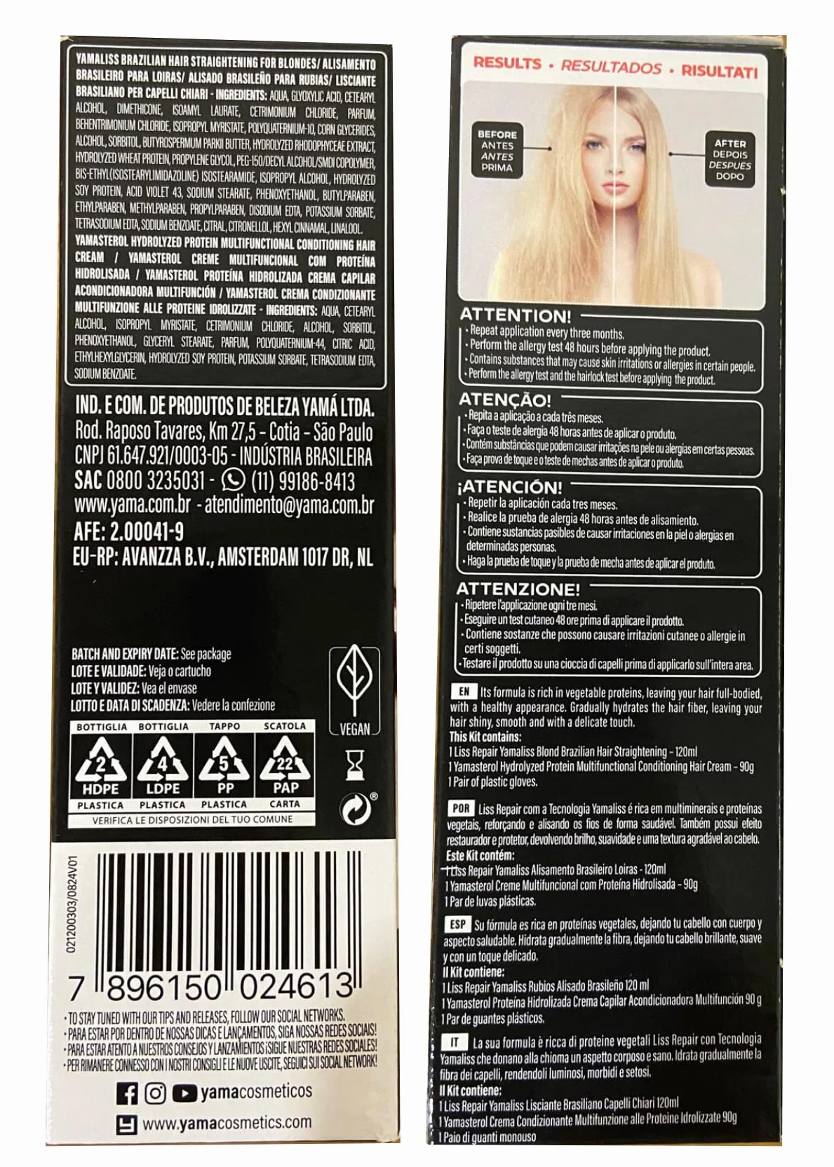 Yama Yamaliss LISS REPAIR KIT Lissage brésilien à la kératine 120 ml + 90 g pour cheveux foncés