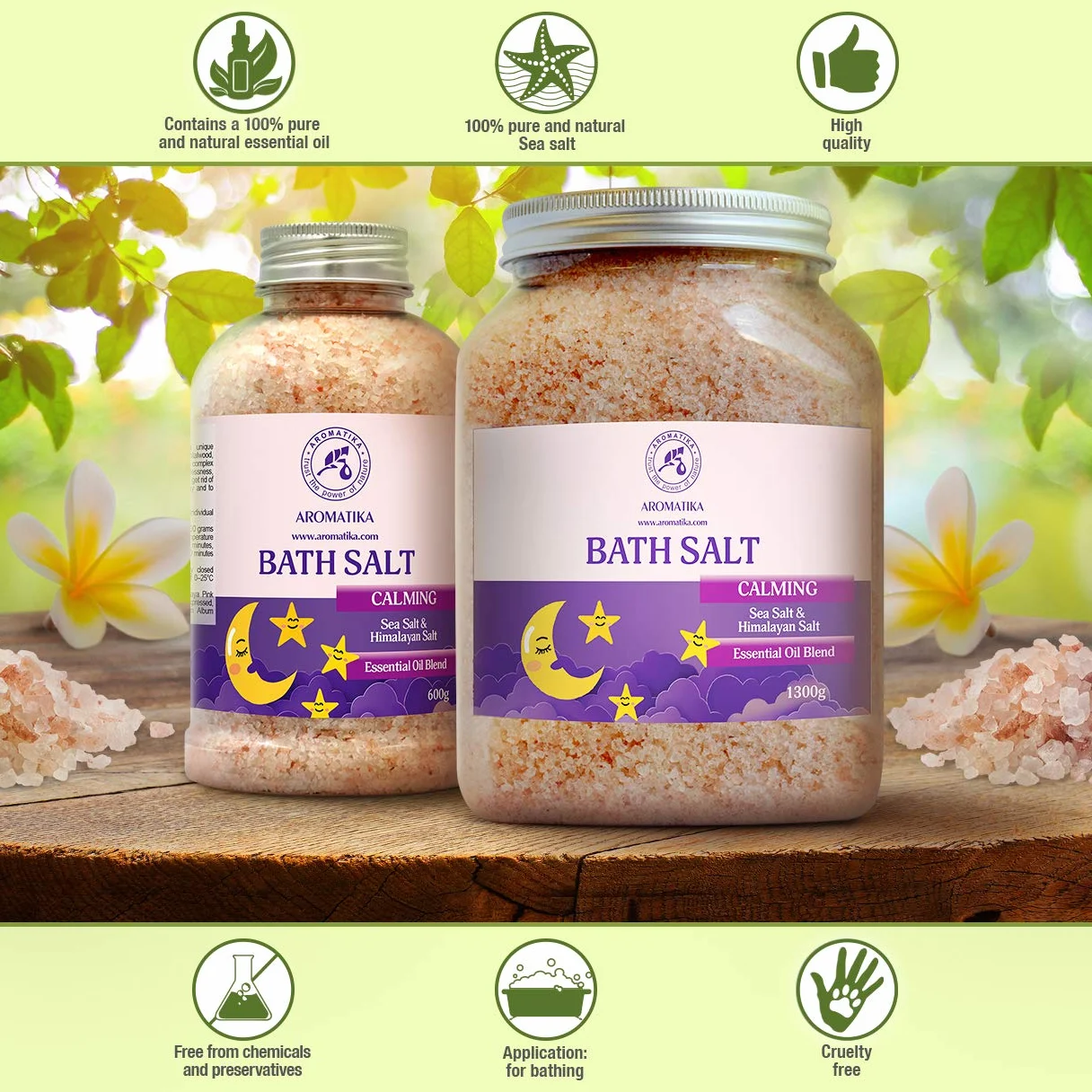 Sel de Bain Calmants 1300g - Huiles Essentielles de Bois de Lavande & Bergamote & Santal - Pur & Naturel - Bon Sommeil - Détente - Soulagement du Stress - Bain - Beauté - Relaxant