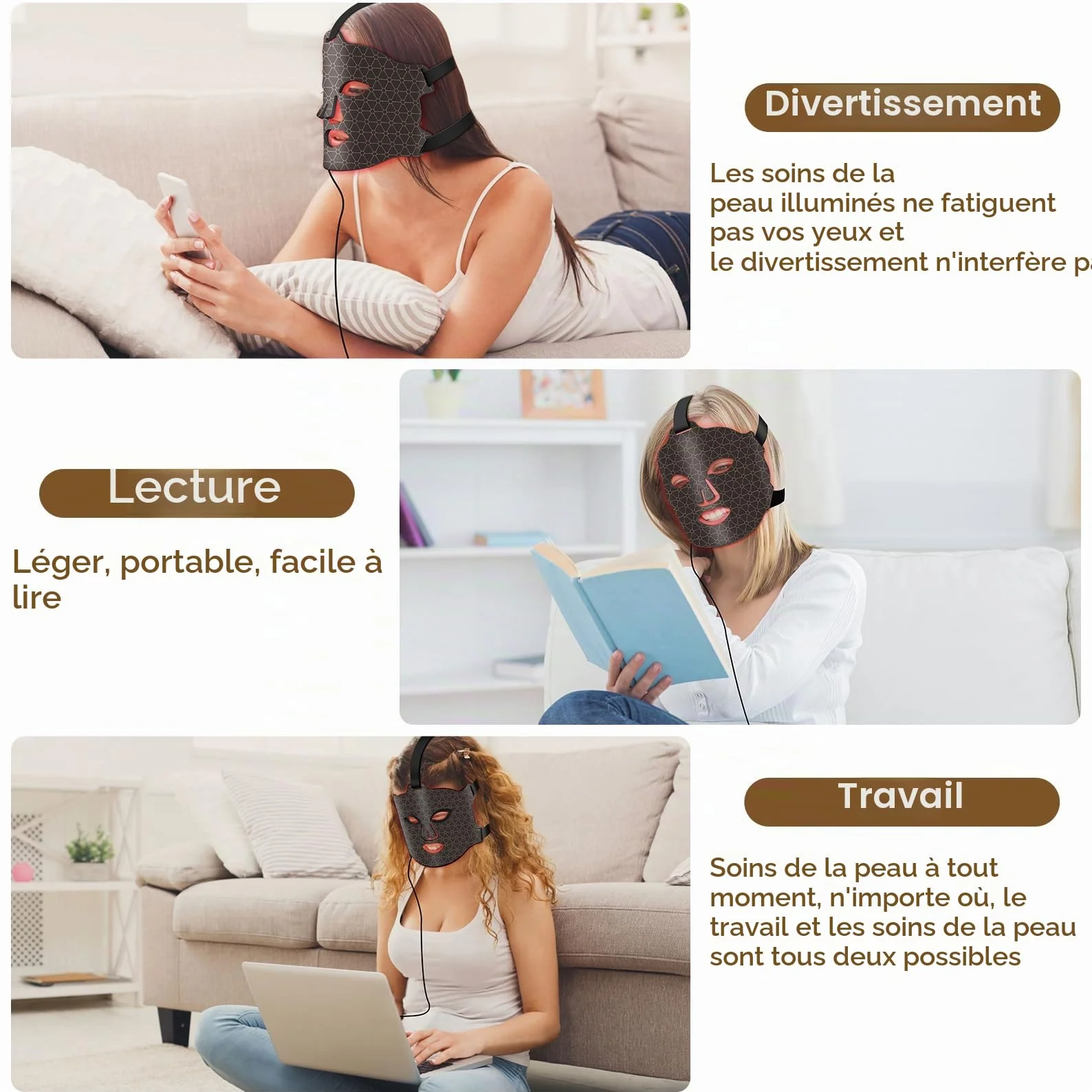 Masque LED Visage Luminothérapie 7 Couleurs, Thérapie Facial a la Lumière Proche Infrarouge, Anti-rides, Anti-âge et Beauté, Masque Lumière Rouge Thérapie pour les Soins de la Peau à Domicile (Noir)