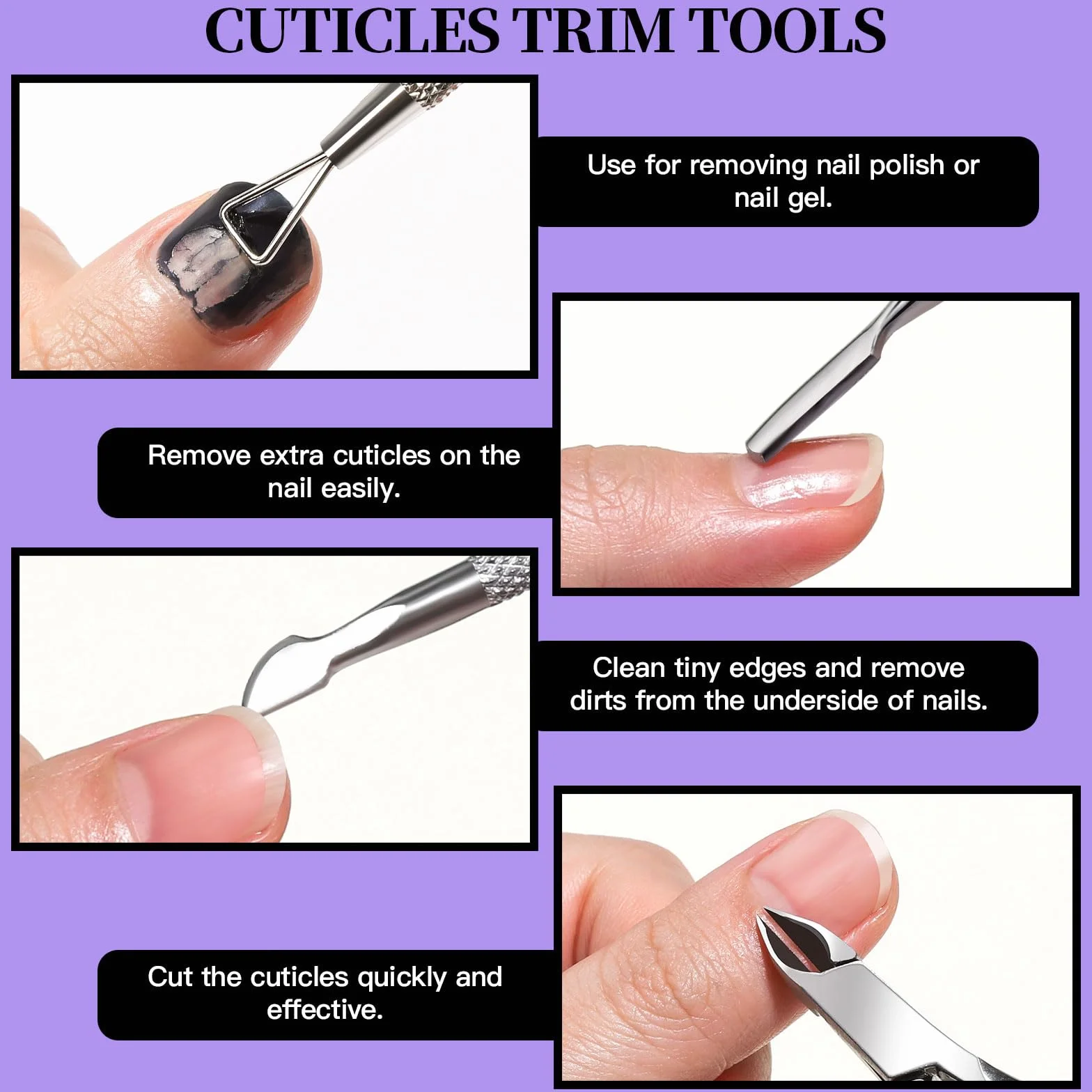 FANDAMEI Lot de 12 Limes à Ongles Professionnelles Pousse Cuticule Métal Coupe-cuticules Brosse à Ongles Violet