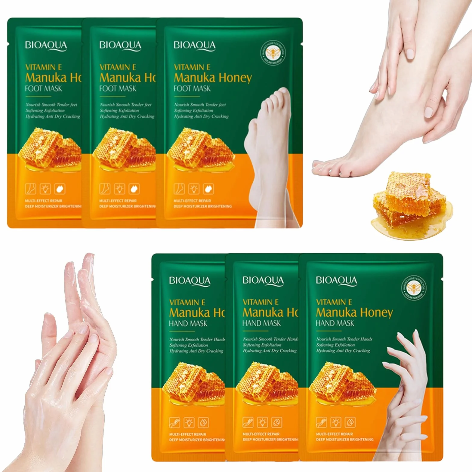 Lot de 6 Masque Main et Masque Pied, Masque Exfoliant Pied, Masque Soin Pied, pour Sèche et Craquelée, Masque Nourrissant