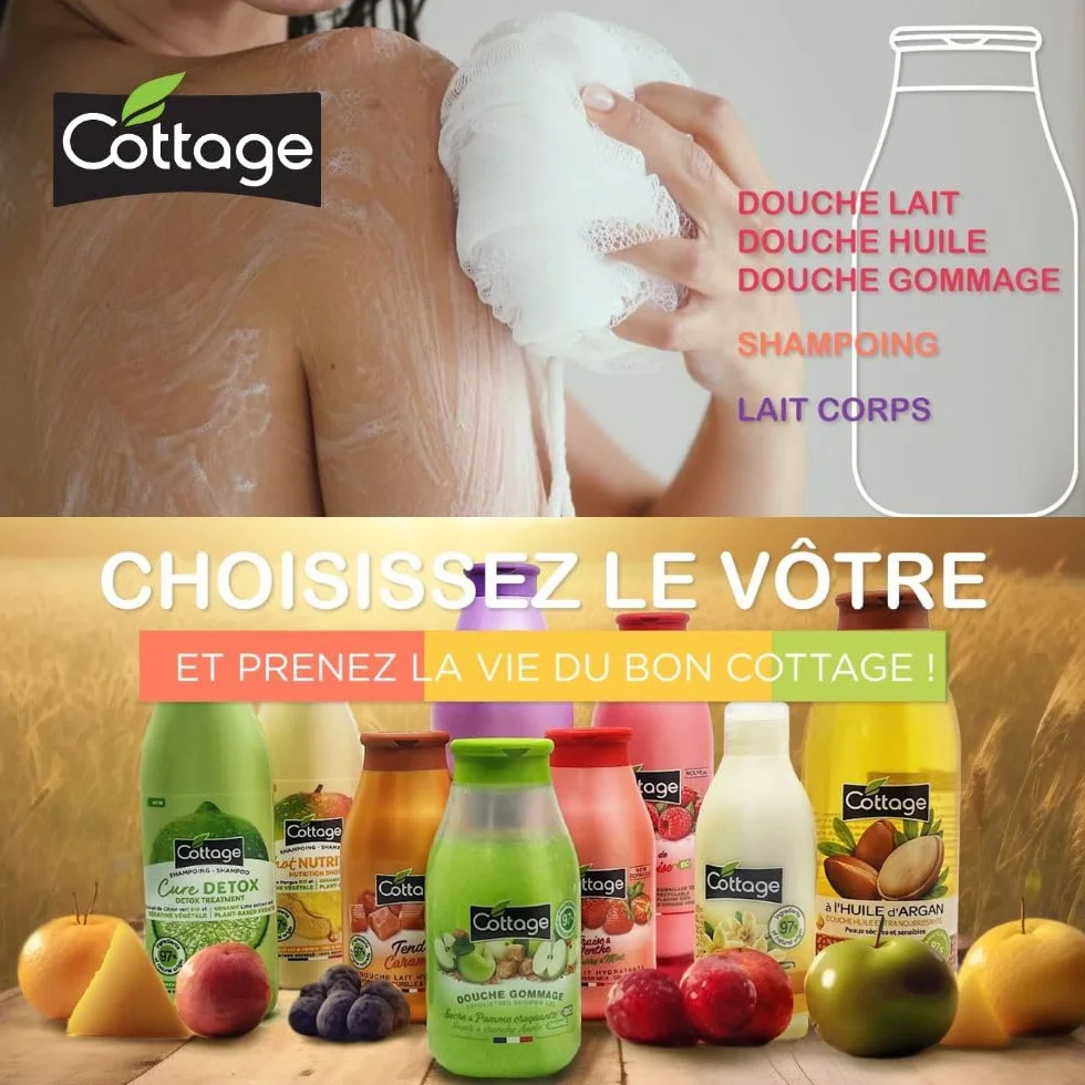 Cottage - offre spéciale lot de 12 gels douches -10 Douches Lait Hydratantes 250 ml + 2 douches Gommage 270 ml - Fabriqué en France