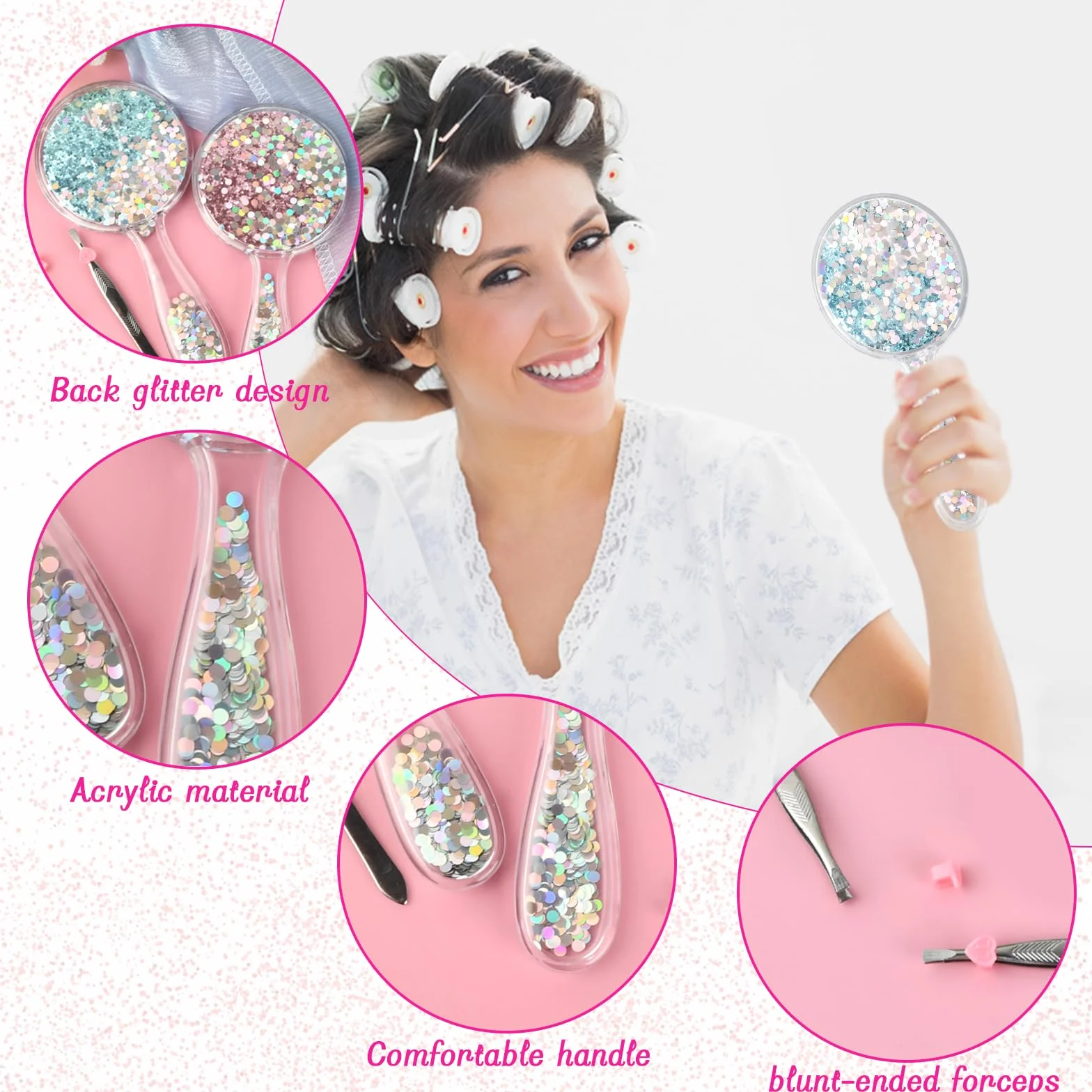 Miroir à Main Professionnel Portable Rond avec Poignée pour Maquillage Voyage