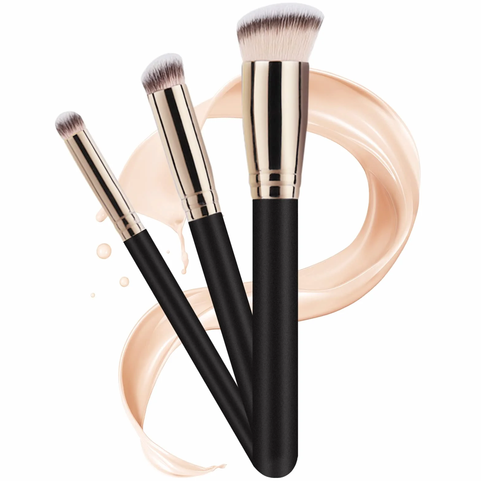 Pinceau Fond De Teint Fluide 3 Pièces, Pinceau Anti Cerne, Pinceaux Maquillages Pour Le Teint