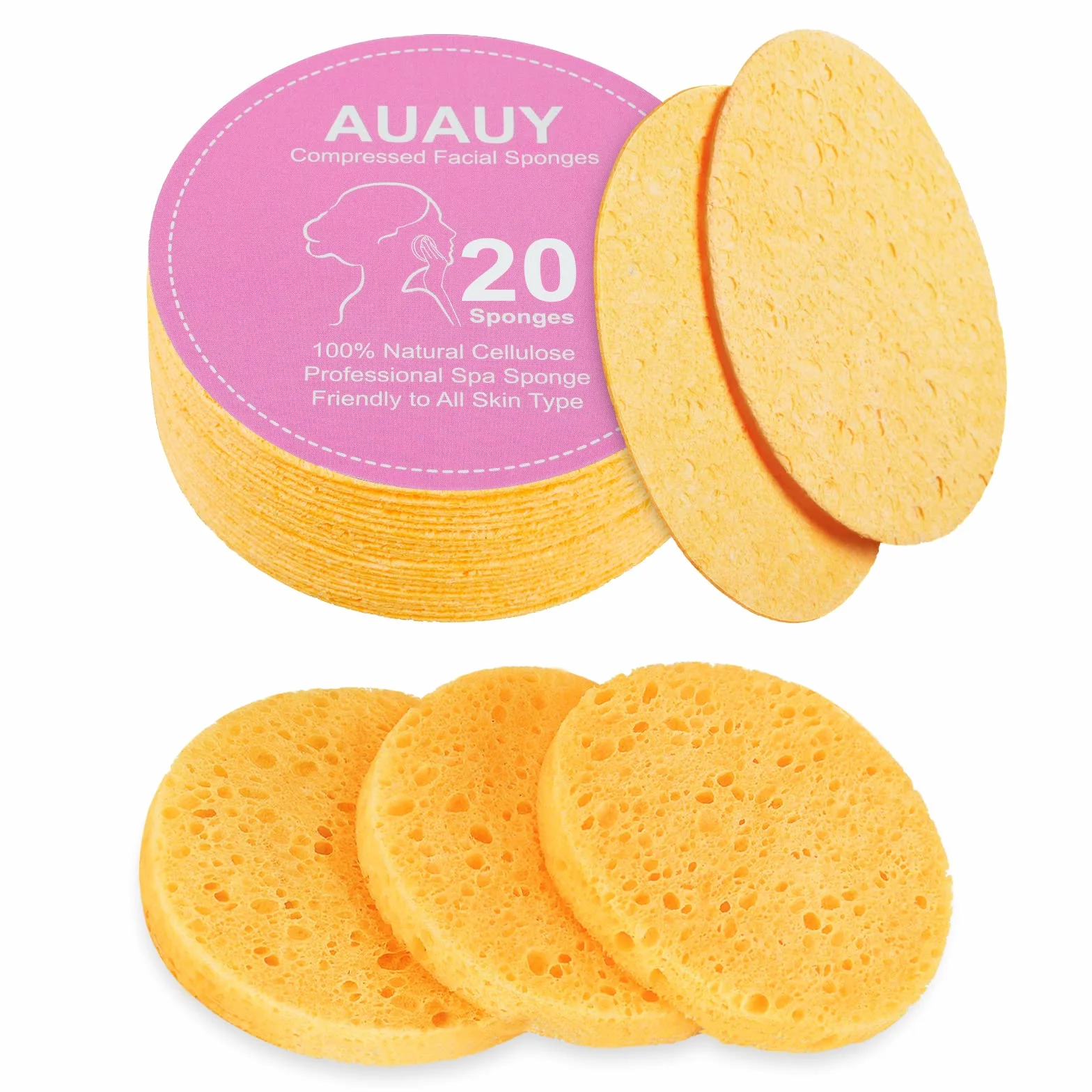 AUAUY Éponges Nettoyantes Compressées 20PCS Cellulose 100% Pulpe de Bois Naturelle 8MM Beige