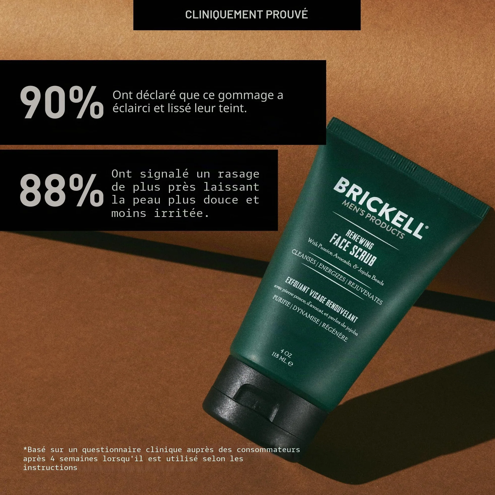 Brickell Men's Products Gommage Visage Renouvelant, Exfoliant Visage Gommage Naturel et Bio, 118ml