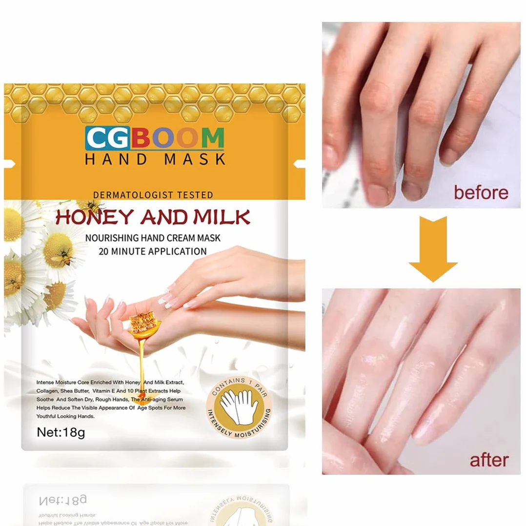 Masques hydratants exfoliants mains lait miel - Gants nourrissants peau sèche craquelée