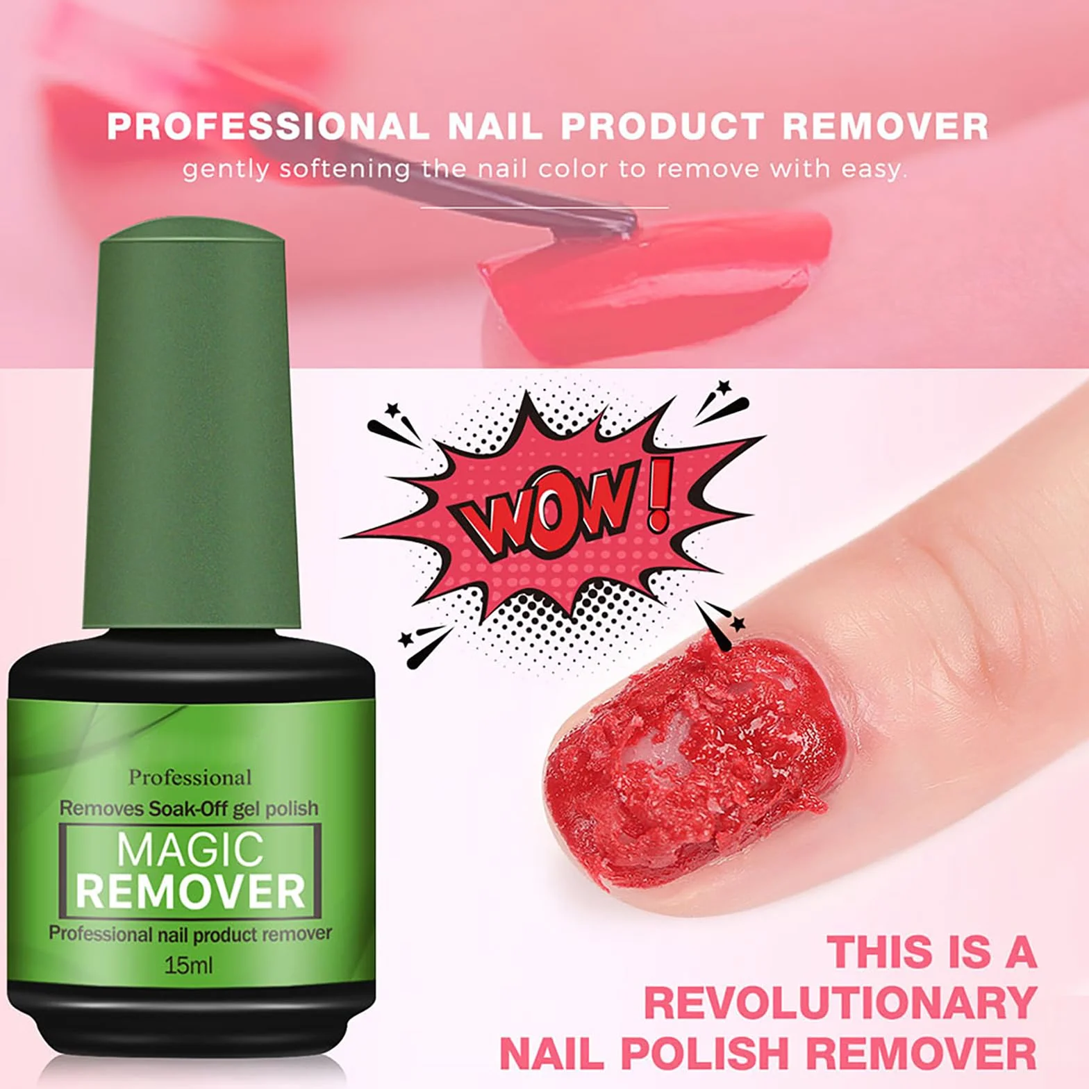 Dissolvant de Vernis à Ongles en Gel 15 ml, Magie Remover Vernis Professionnel