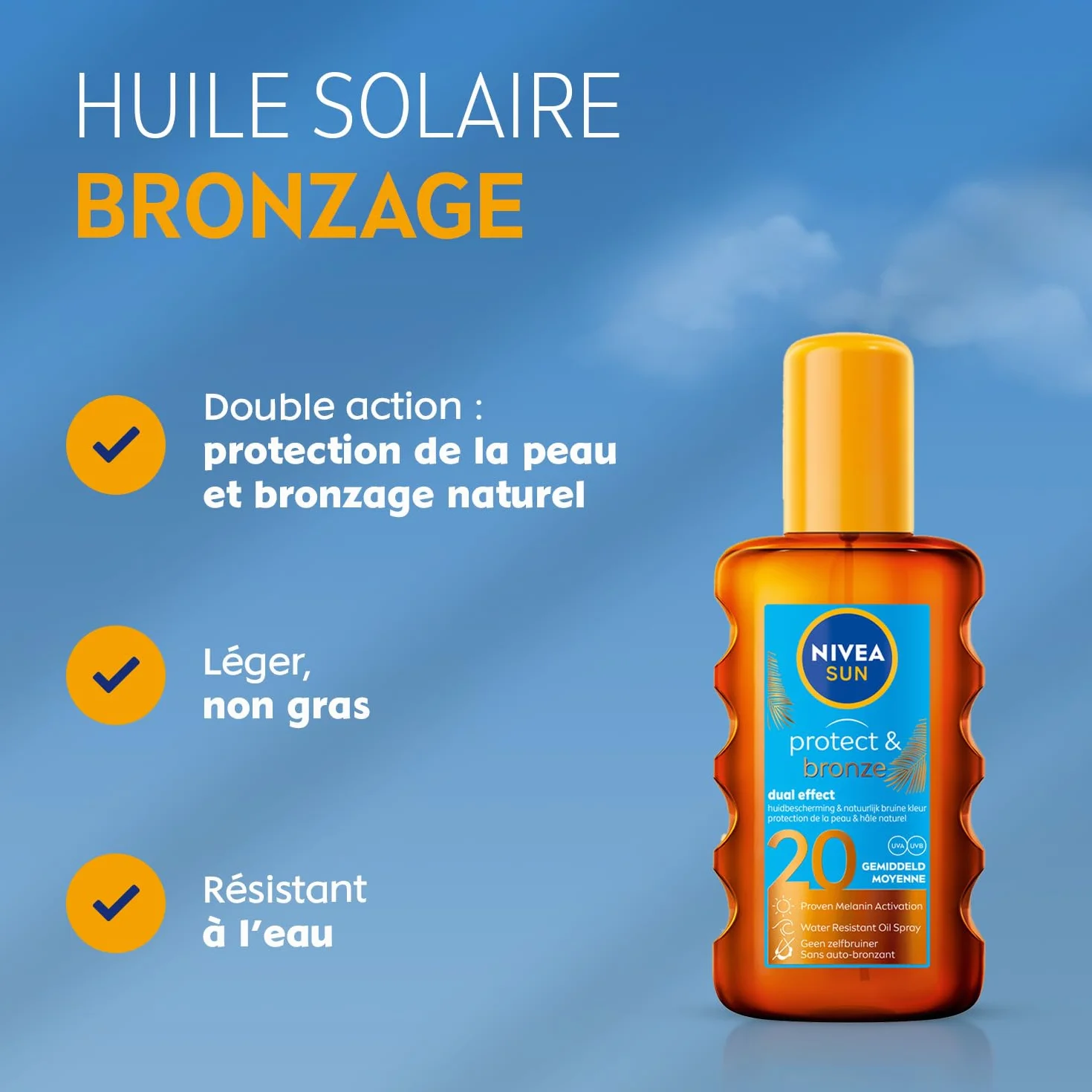 NIVEA SUN Protect & Bronze FPS 20 Spray Huile Sèche Activateur De Bronzage 200 ml