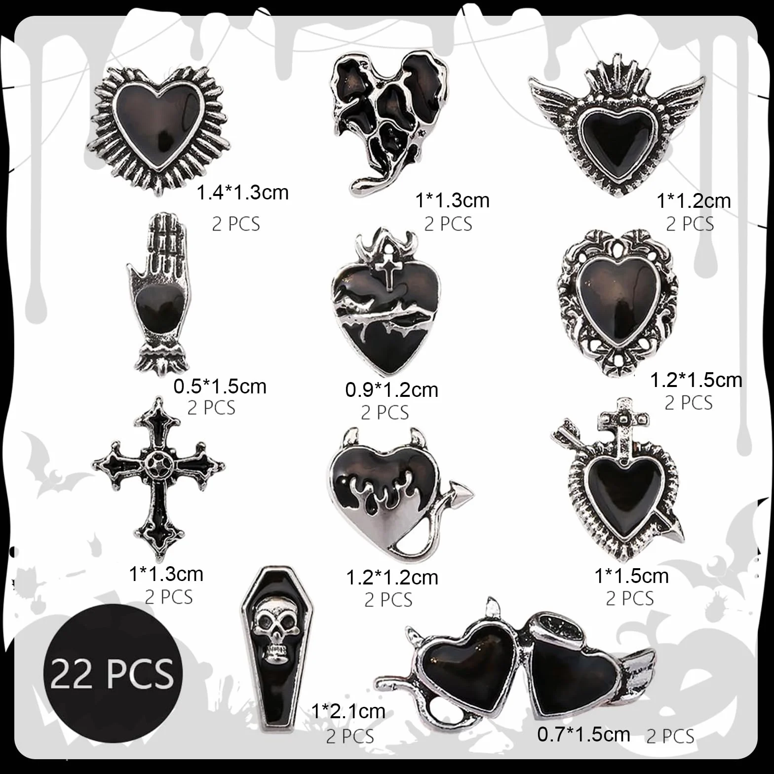 Charms Ongles Set 22 pièces Style Goth Style Y2K Halloween