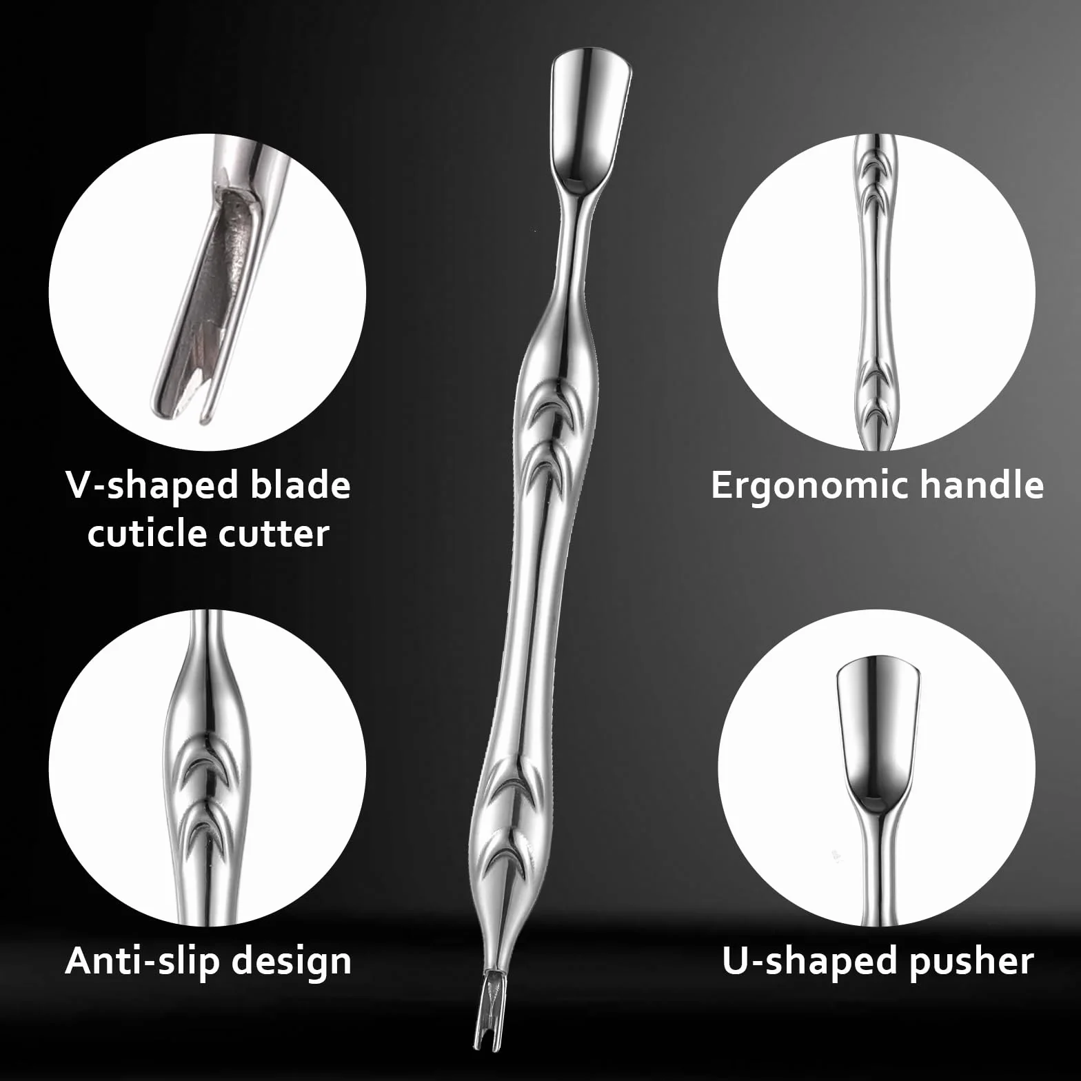 Repousse-cuticules en acier inoxydable 2 en 1, coupe-cuticules double tête, outil de manucure