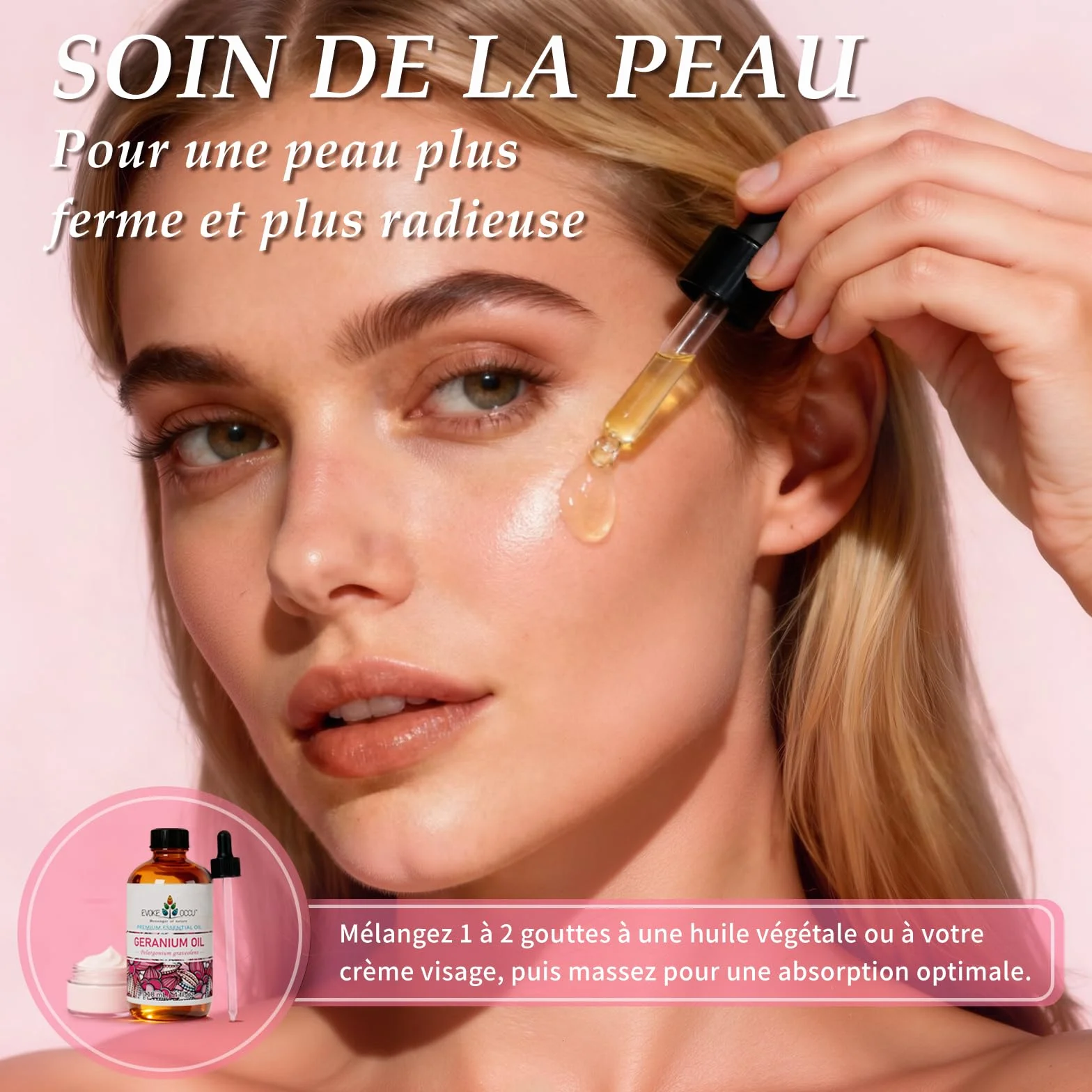Huile Essentielle de Géranium EVOKE OCCU 118 ml Pure pour Peau, Cheveux, Massage et Aromathérapie
