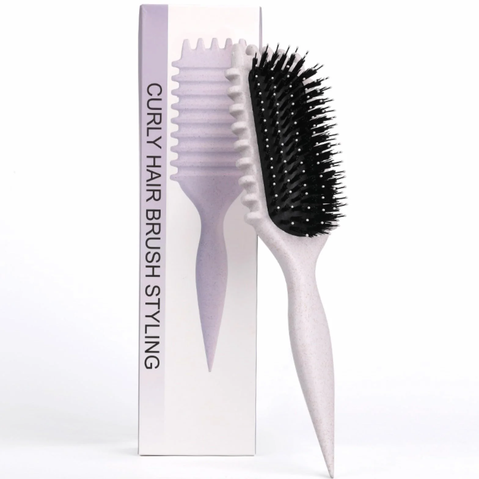 Brosse Cheveux Bouclés Anti-Frizz Démêlante Rebondissement Beige