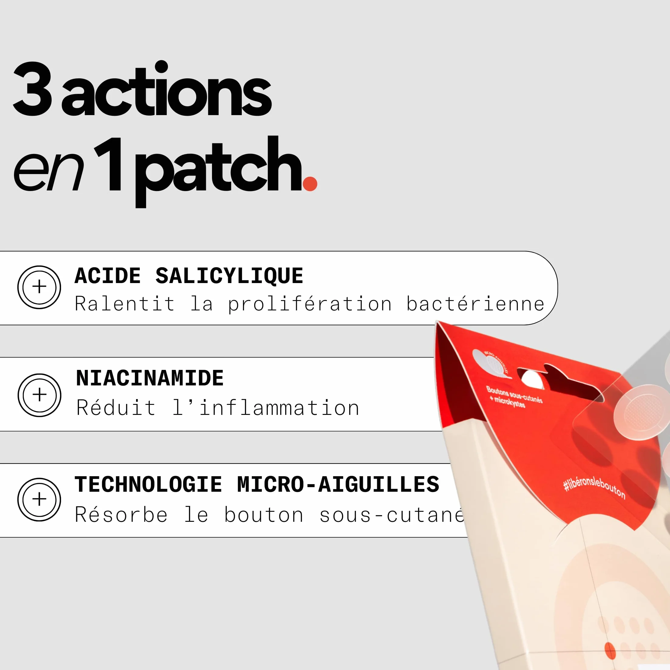 Skin & Out Patchs Micro-aiguilles x9 Stop boutons Traitement anti-inflammatoire Yuka 93/100 Vegan