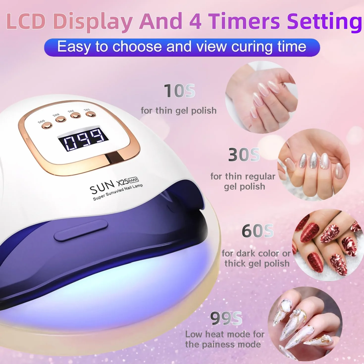Lampe UV LED Ongles 380W 81 LEDs, Séchoir Professionnel avec Capteur Automatique et 4 Minuteries, Idéale pour Ongles des Mains et Pieds