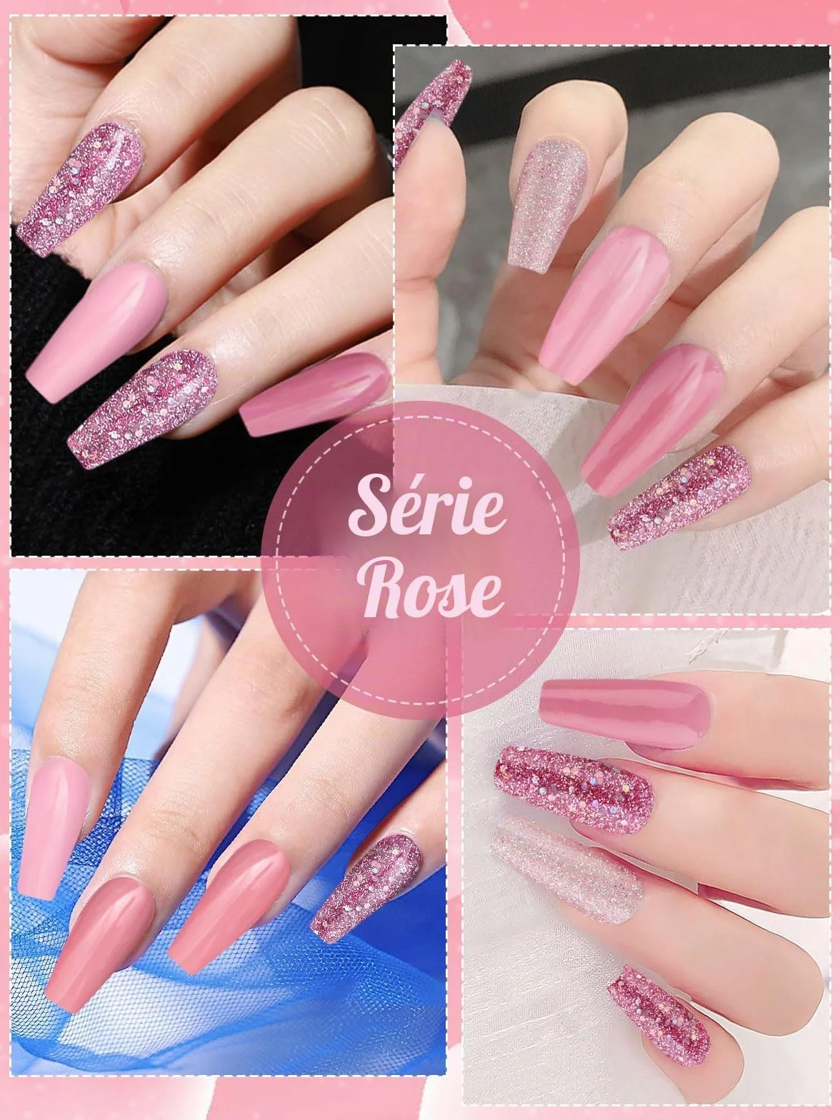 EBANKU Kit de Poudre Trempage pour Ongles 6 Couleurs Rose Chair Paillettes avec Base/Top Coat Activateur Manucure