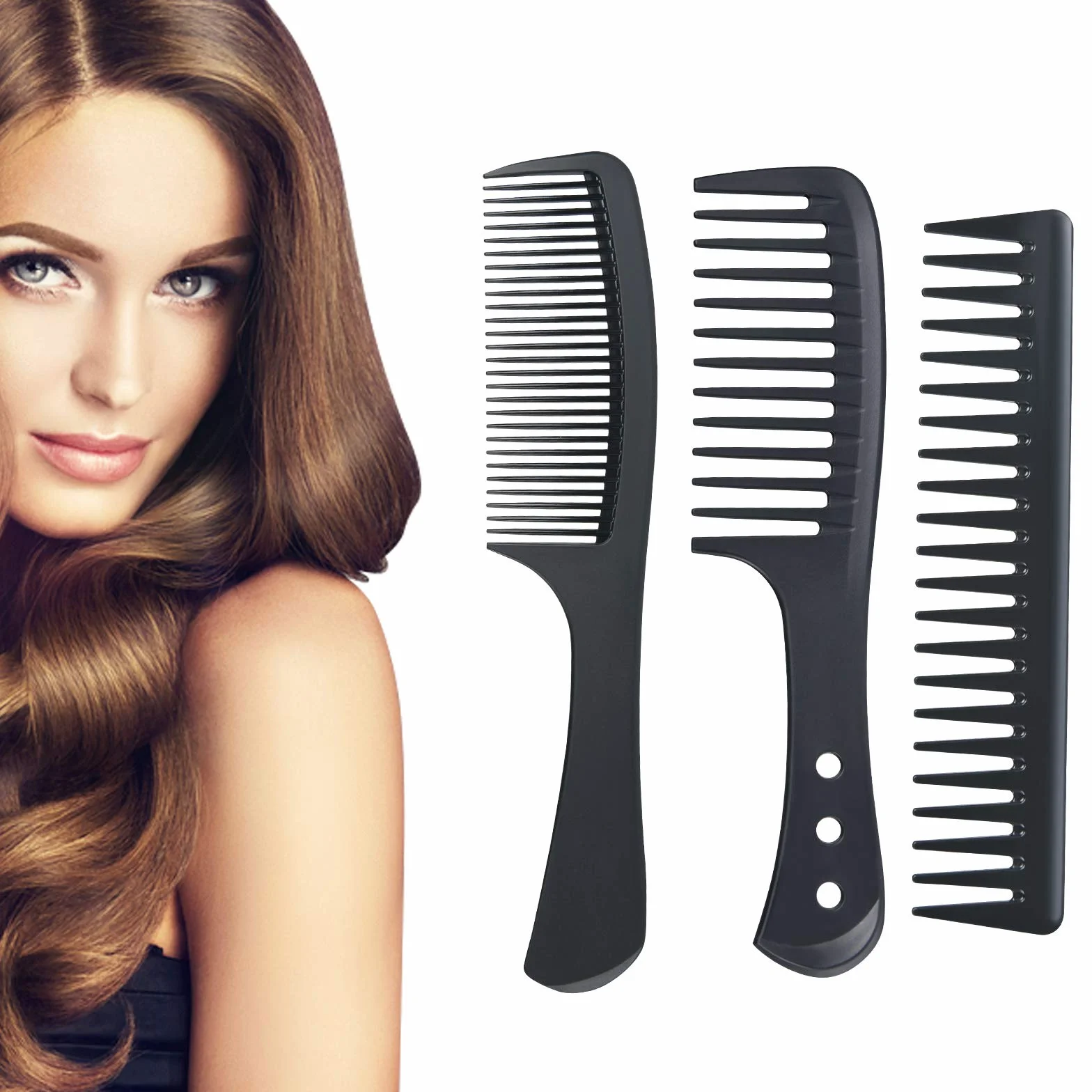 Peignes à dents larges résistants à la chaleur antistatiques carbone pour cheveux longs bouclés