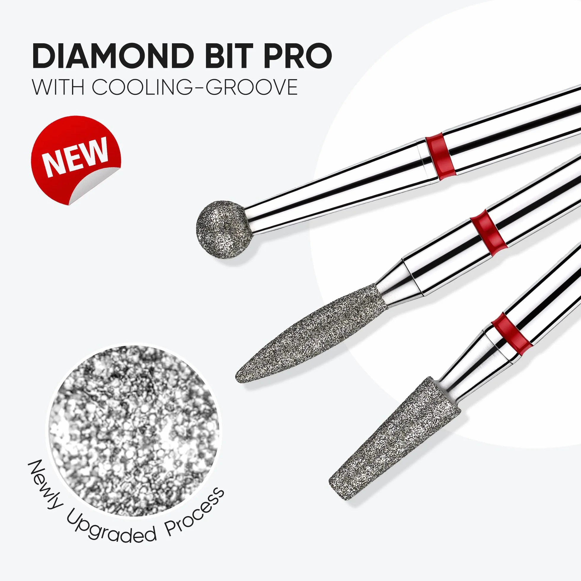 HALMAI Safety Nail Drill Bits 3/32 for Manicure Pedicure Cuticle Gel Polishing Silver Diamond Prep Bits Set