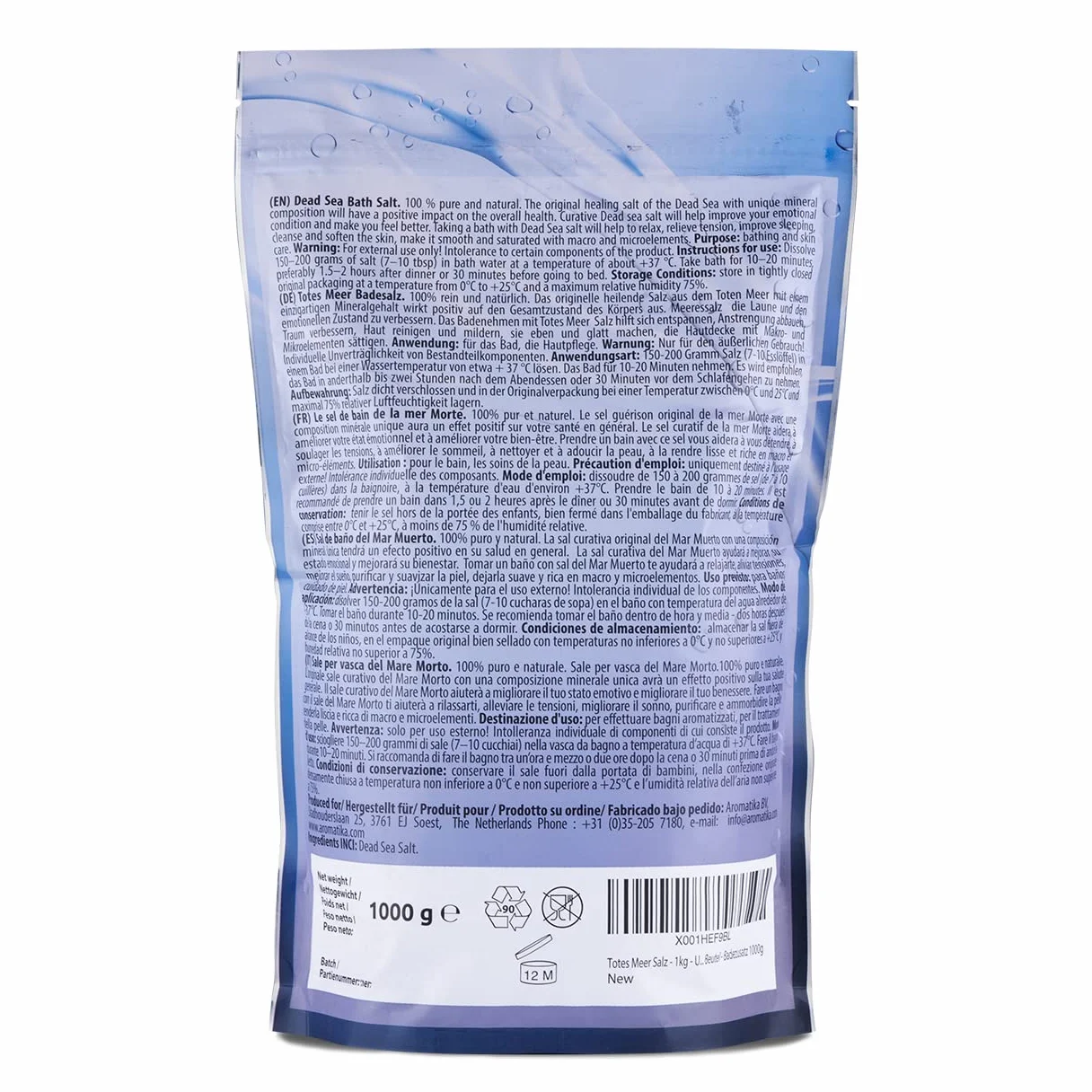 Sel de Mer Morte 1000g (zipper) - Pur et Naturel 1Kg - Idéal pour Bien Dormir - Soulagement du Stress - Bain - Beauté - Relaxant - Sels de Bain - Bath Salt Dead Sea