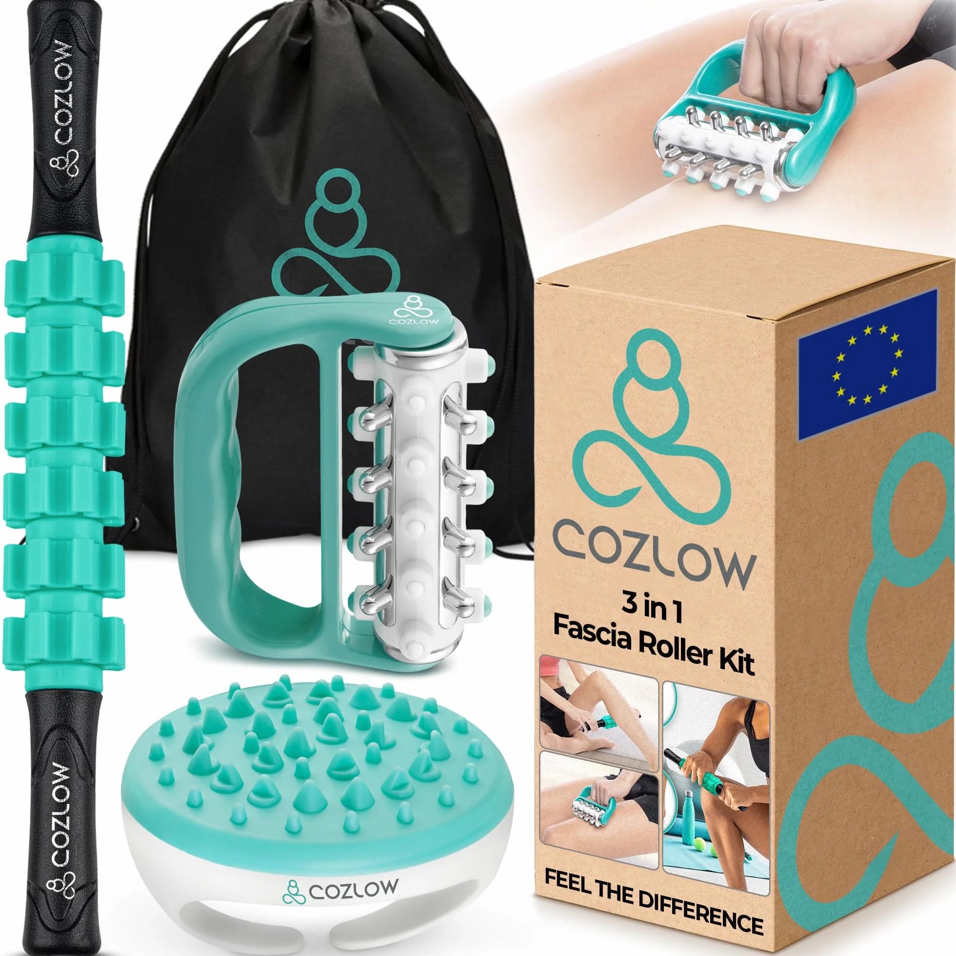 Kit de rouleaux de fascia 3 en 1, aide à réduire l'apparence de la cellulite et aide à augmenter la circulation, masseurs de fascia pour les cuisses, les hanches, les bras et le corps par Cozlow