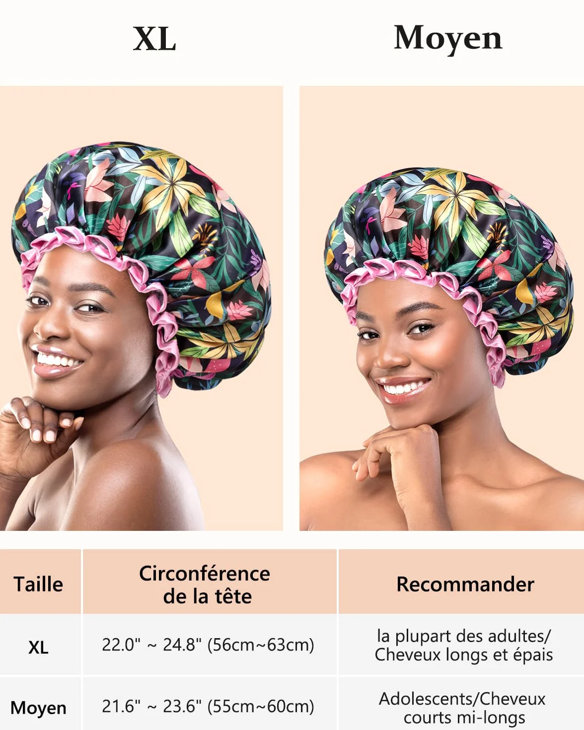 Bonnet de Douche pour Femmes, Imprimé Forêt Tropicale, Imperméable, Élastique, Réutilisable, 2 Pièces