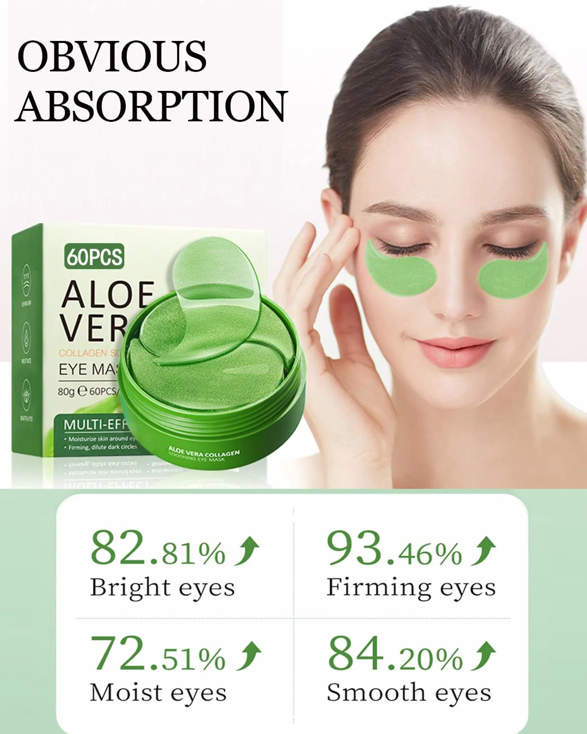 Masque pour les yeux à l'aloe vera 60 pièces, patch anti-cernes et poches, raffermit la peau