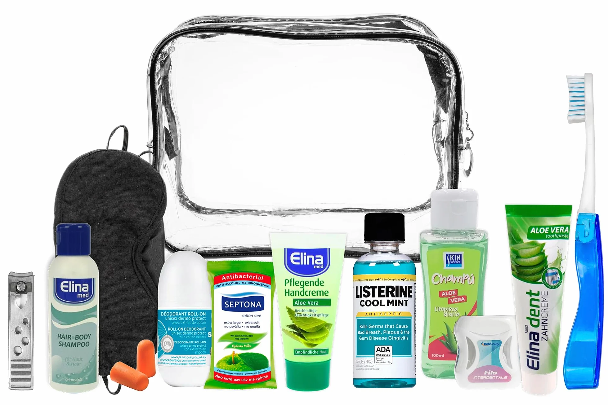 Kit d'accessoires de voyage (kit de voyage), adapté aux bagages à main en avion, en vacances et en voyage d'affaires. Contient des produits de soins personnels supplémentaires dans une trousse de