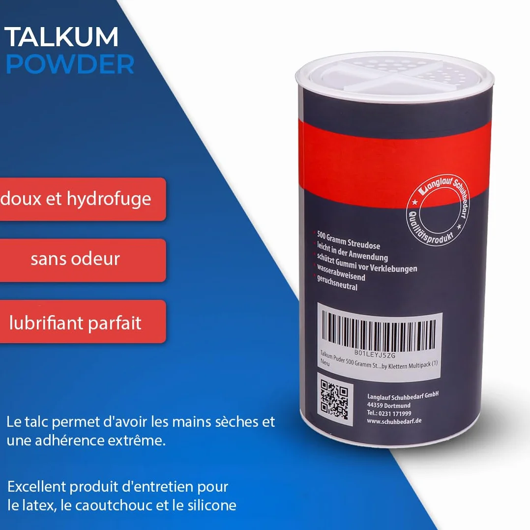 Poudre de talc pur 500 g – Adhérence maximale pour sport, escalade, fitness, pole dance