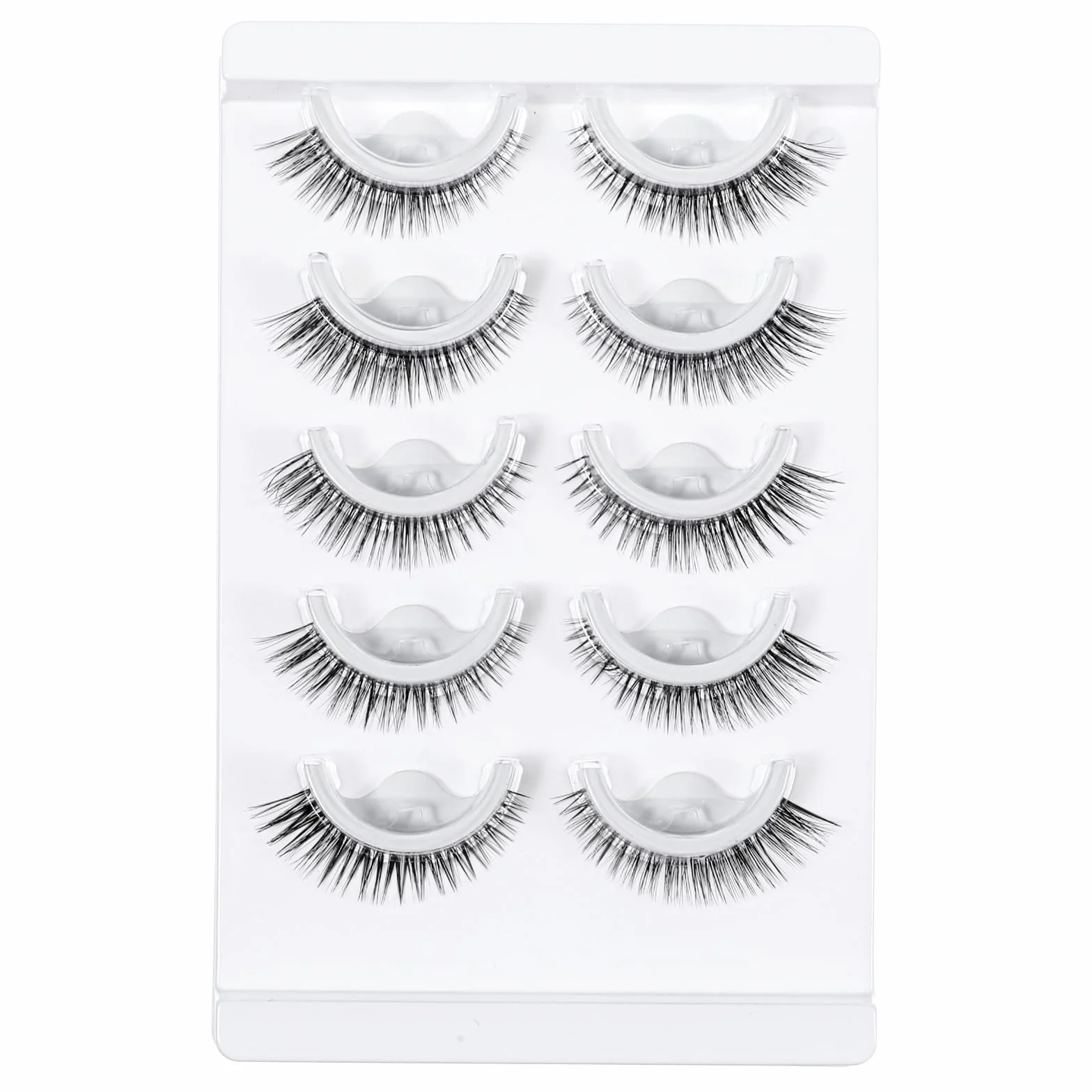 5 Paires Faux Cils Autoadhésifs Look Naturel Cil Pressés Sans Colle Réutilisables Pré-collés Imperméables Effet Œil de Chat Bandes de Cils 10-15mm