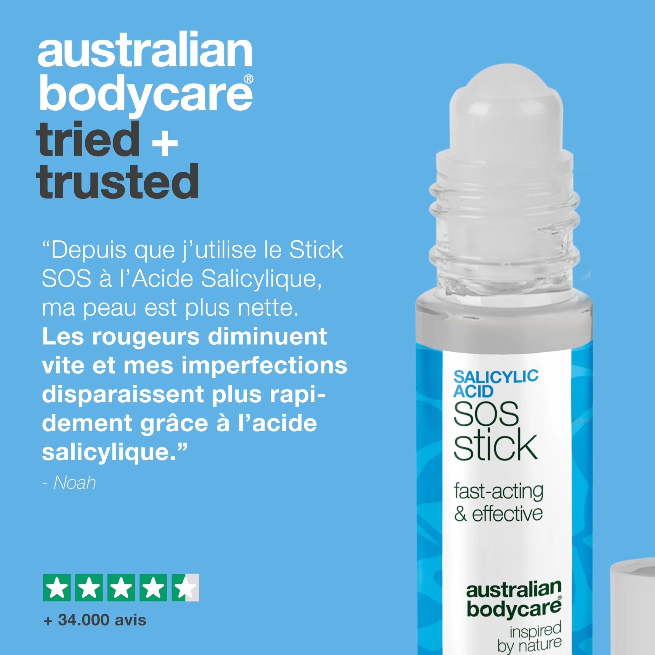 Stick SOS à l’acide salicylique pour boutons et points noirs – traitement rapide peau nette