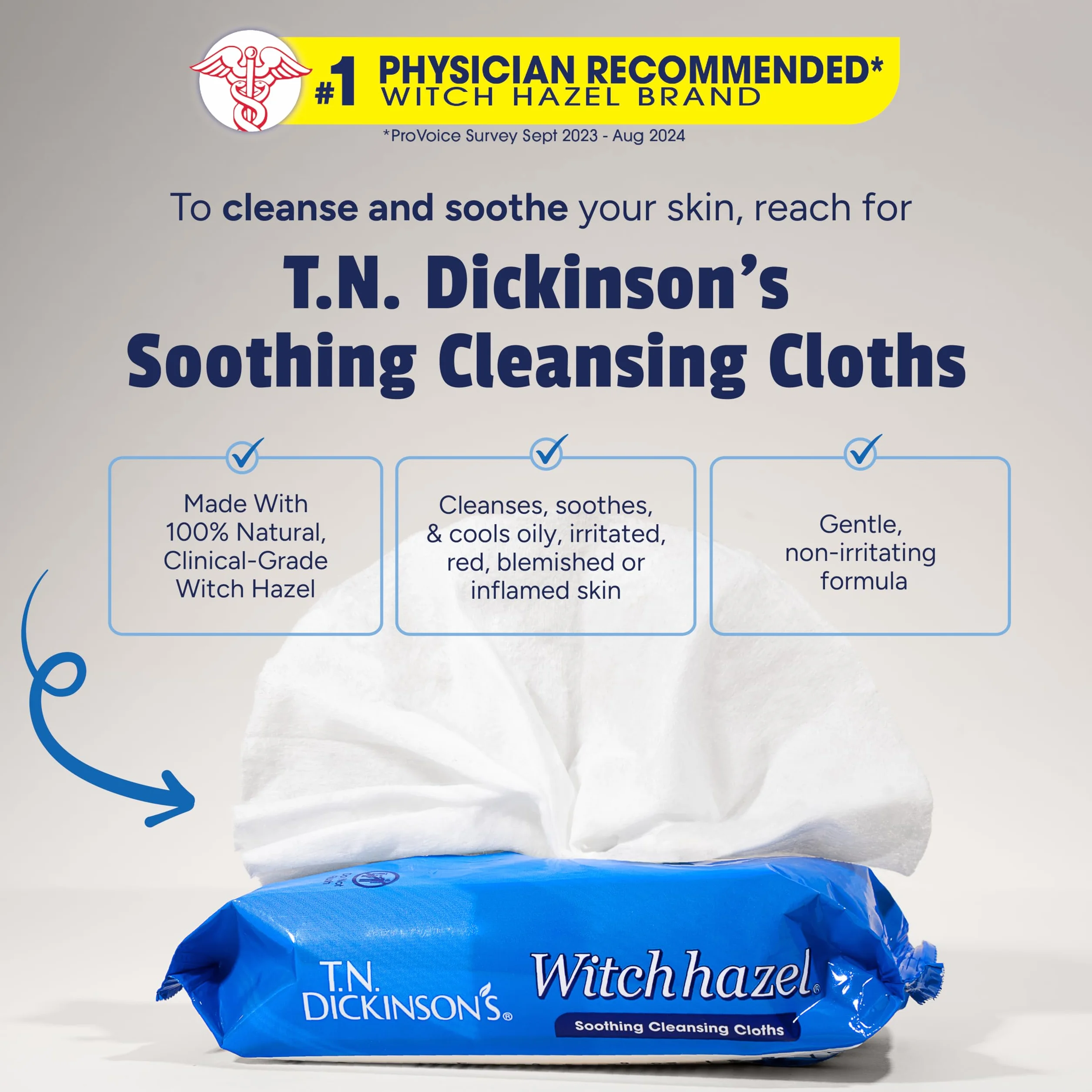T.N. Dickinson's Witch Hazel Cleansing Cloths with Aloe, 25 Cloths