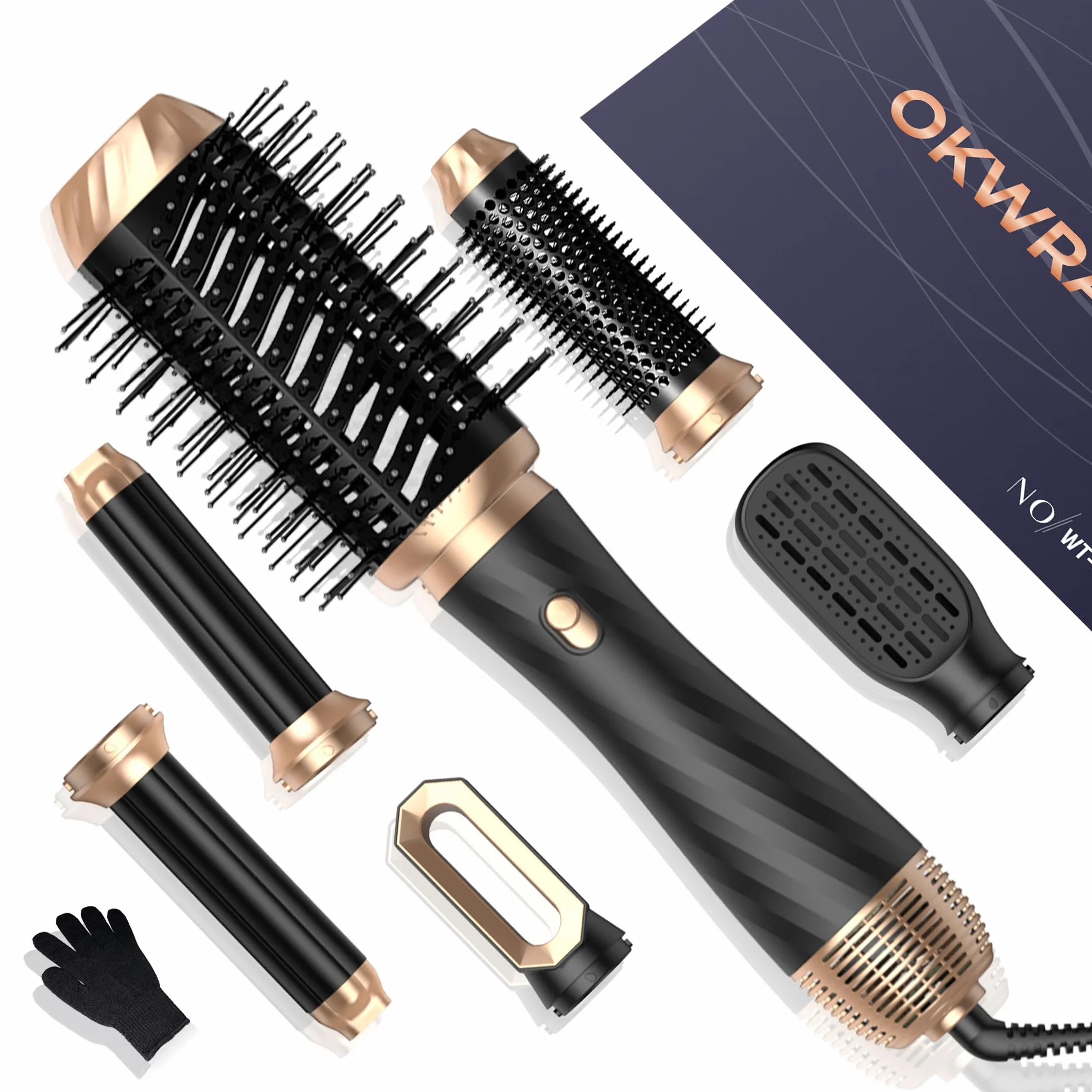 OKWRAP Air Styler 6 en 1 Brosse Soufflante Seche Cheveux Fer a Boucler Set de Coiffure