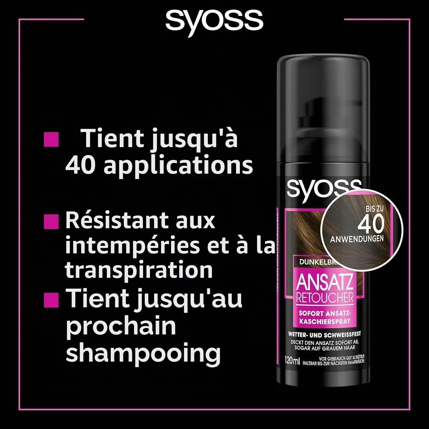 Syoss Spray réparateur racines marron foncé niveau 1 (3 x 120 ml), spray de racines couvrant les racines plus claires et grises repoussantes, la couleur des racines dure jusqu'au prochain lavage des